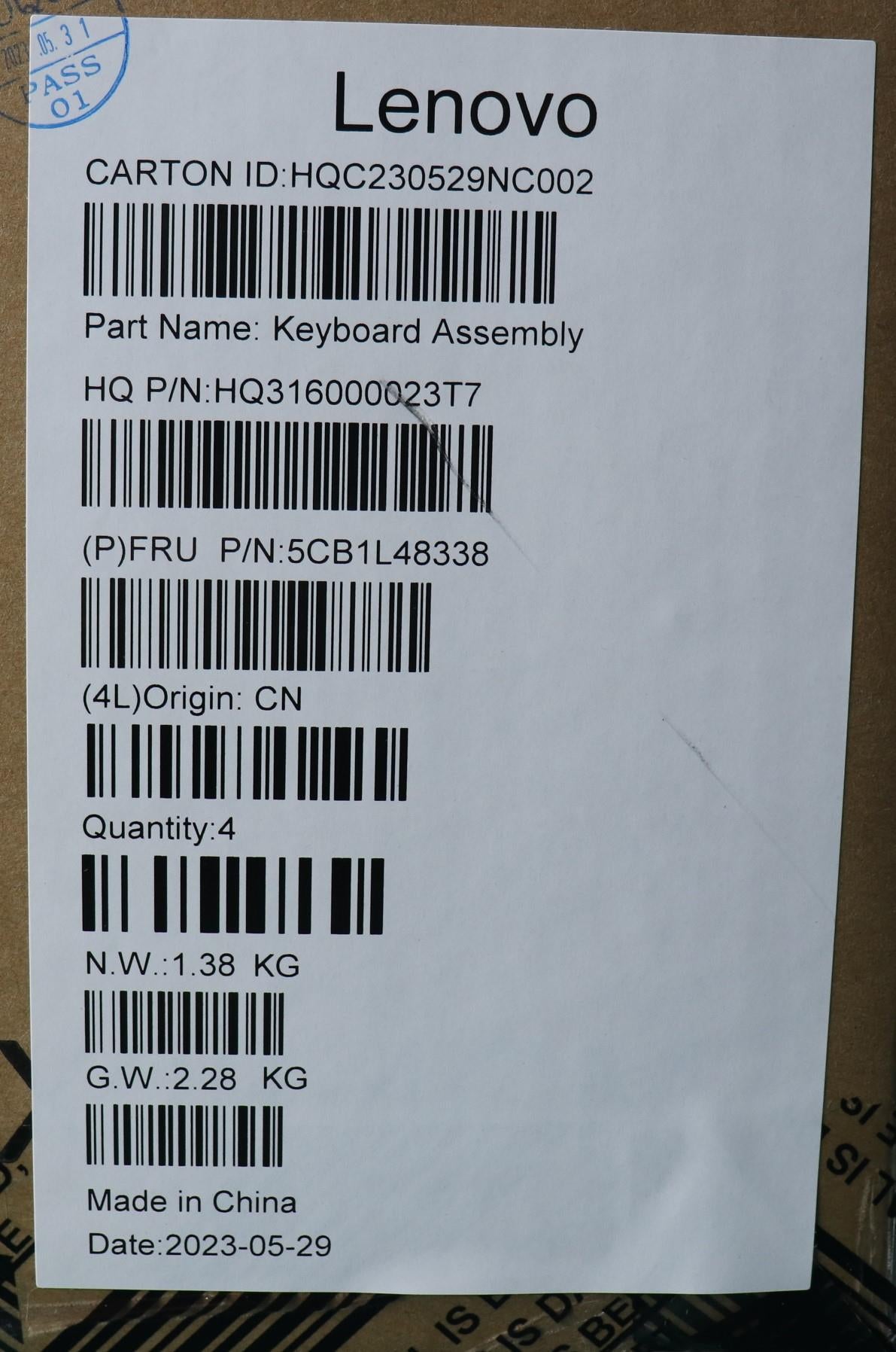 Lenovo Cover Upper Case Assembly Euro - 5CB1L48338
