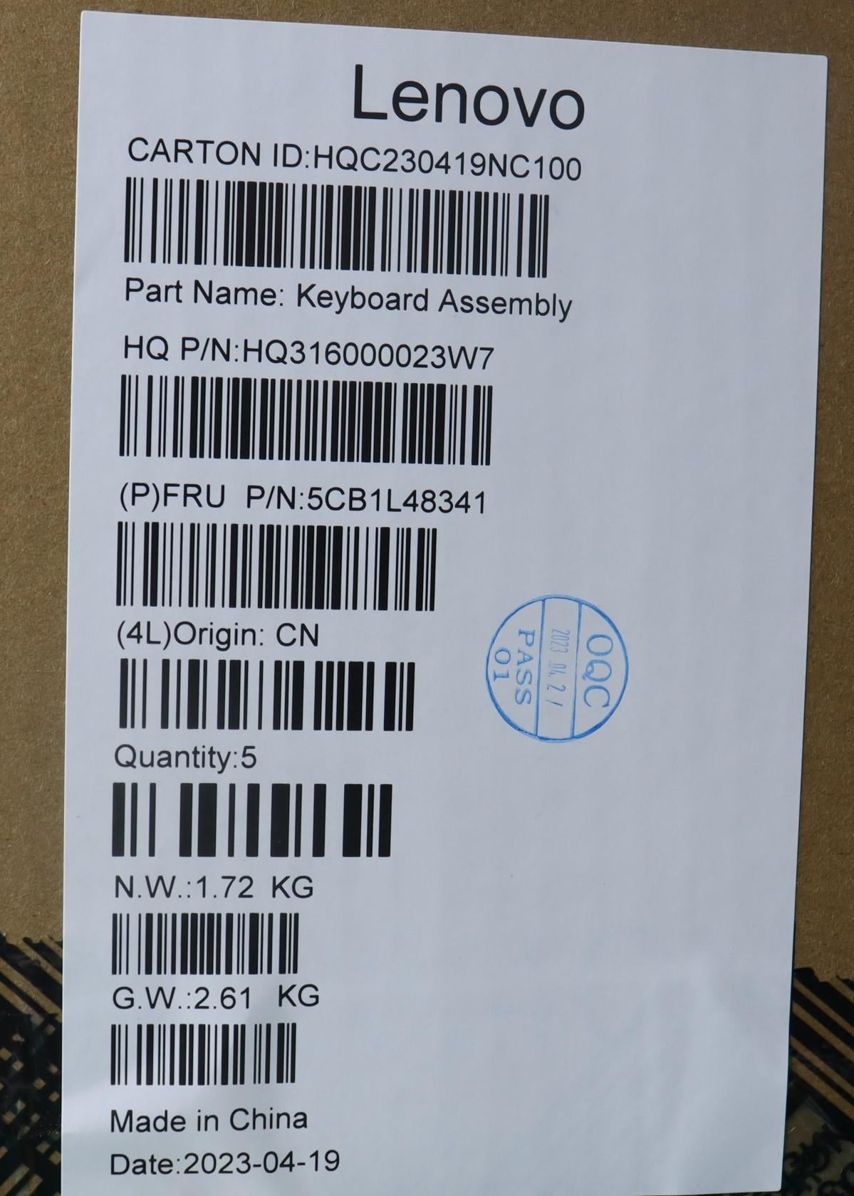 Lenovo Cover Upper Case Assembly Bul - 5CB1L48341