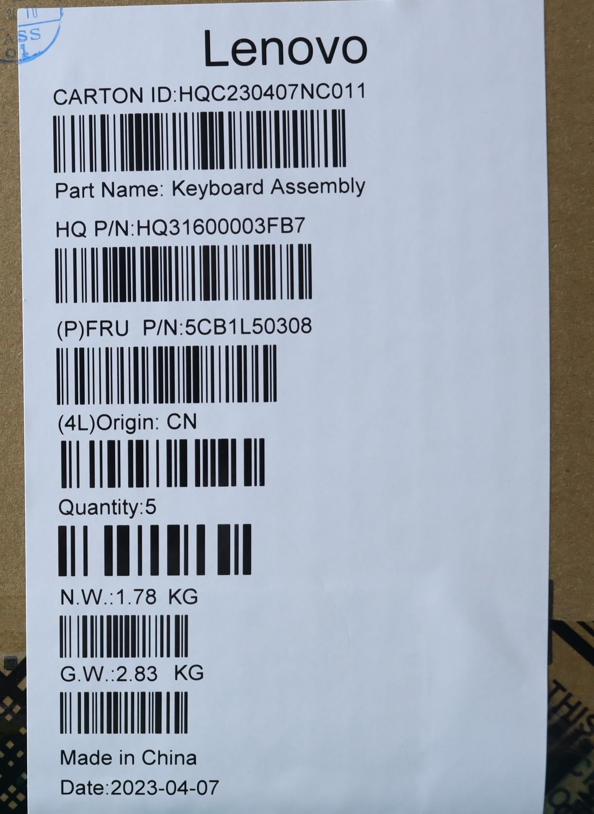 Lenovo Cover Upper Case Assembly Bul - 5CB1L50308