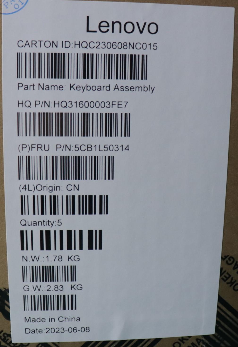 Lenovo Cover Upper Case Assembly Euro - 5CB1L50314