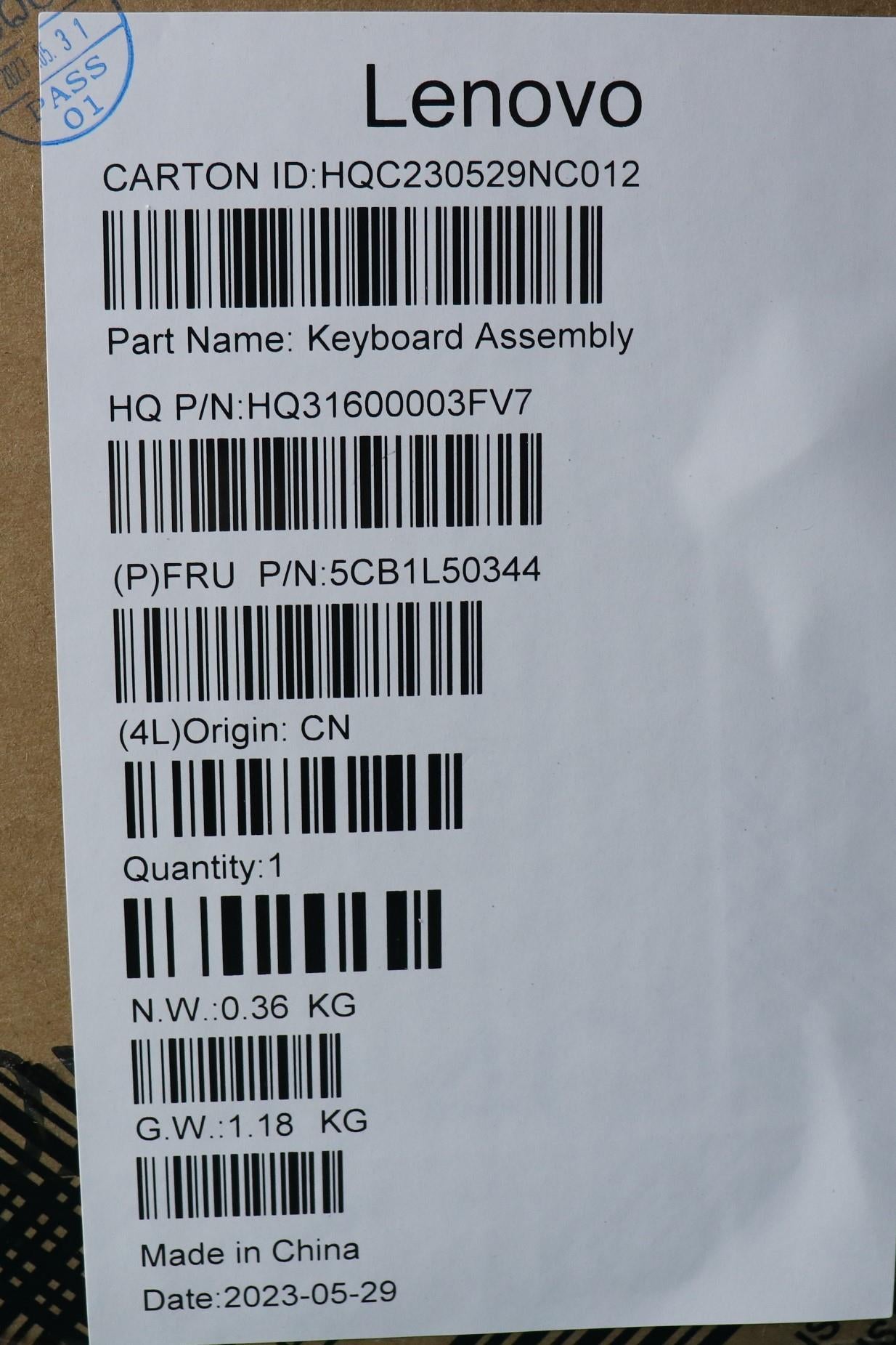 Lenovo Cover Upper Case Assembly Por - 5CB1L50344