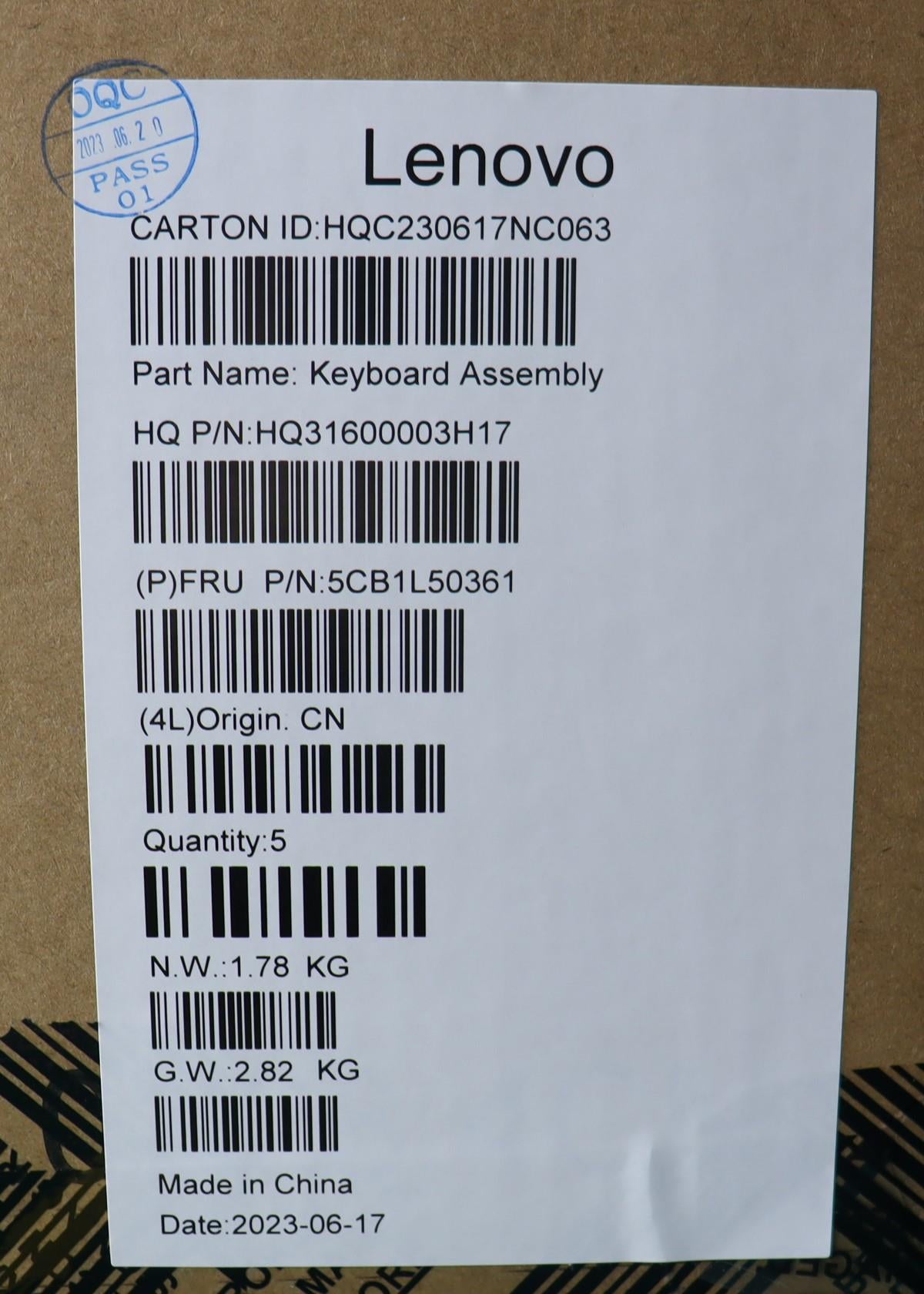 Lenovo Cover Upper Case Assembly Uke - 5CB1L50361