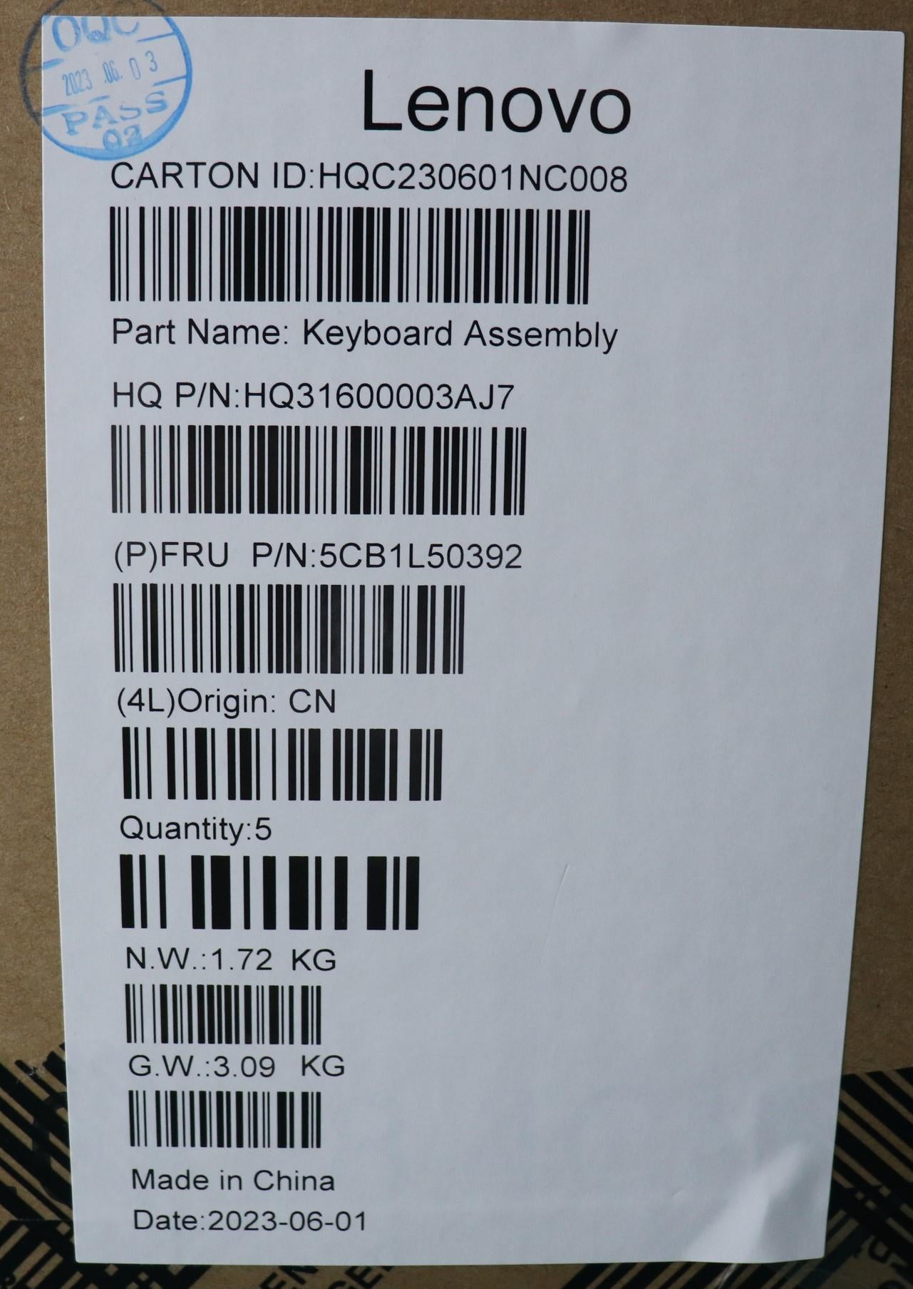 Lenovo Cover Upper Case Assembly Uke - 5CB1L50392