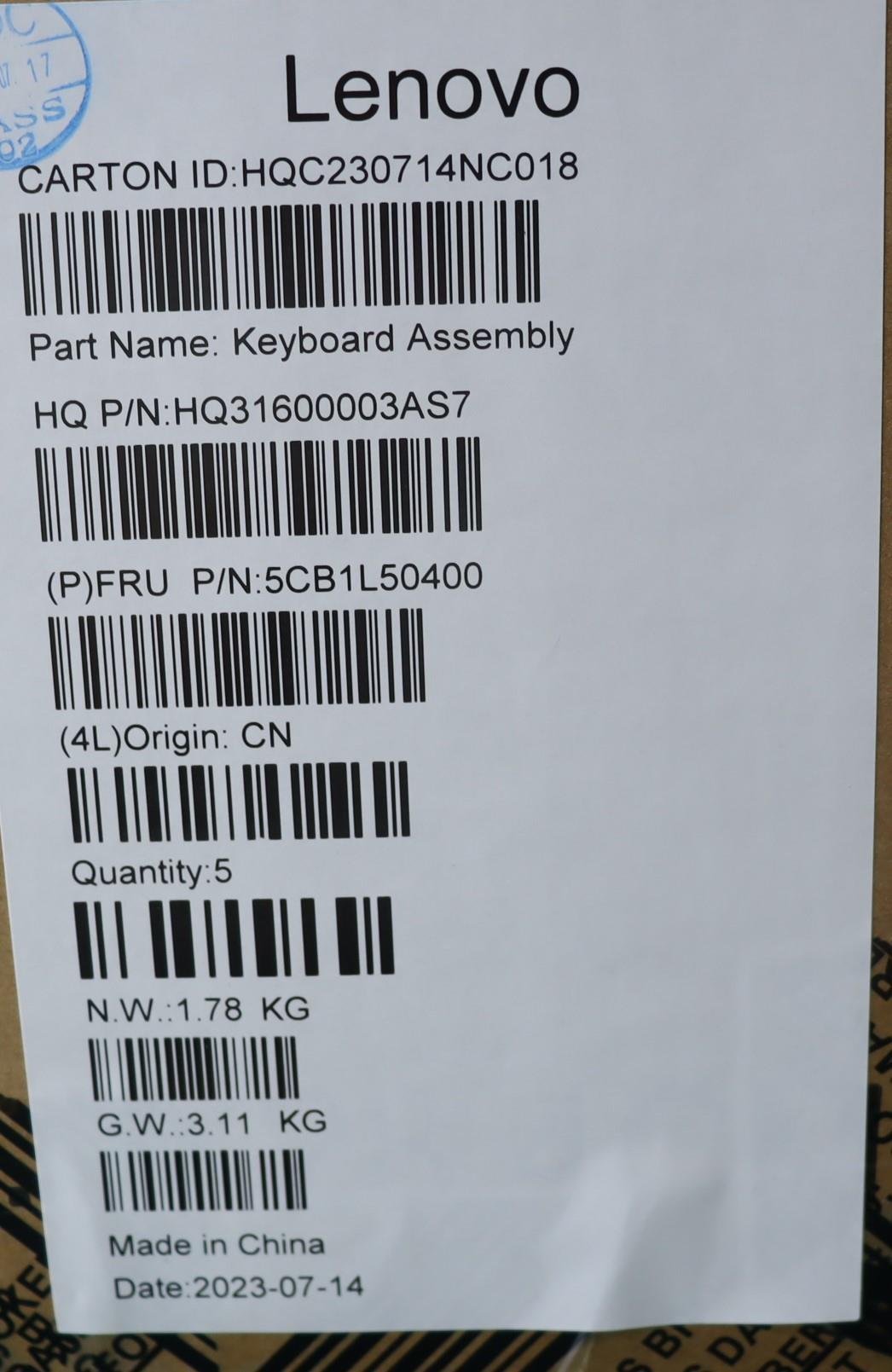 Lenovo Cover Upper Case Assembly Fra - 5CB1L50400