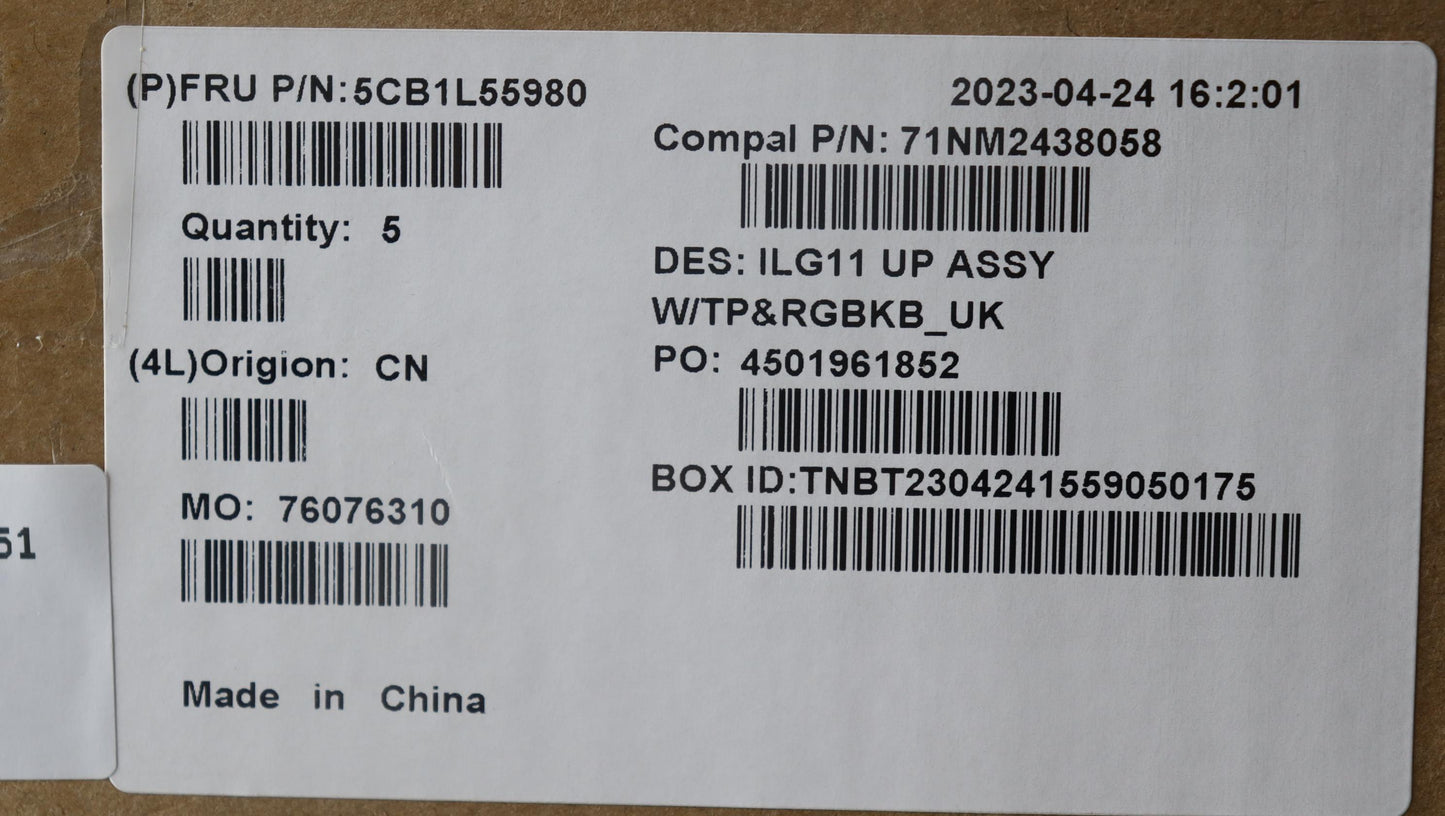 Lenovo Cover Upper Case Assembly Uke - 5CB1L55980