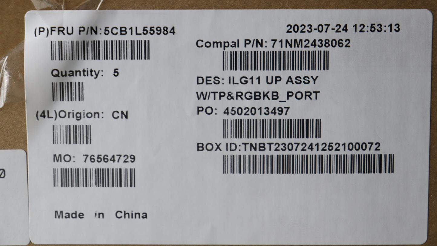 Lenovo Cover Upper Case Assembly Por - 5CB1L55984