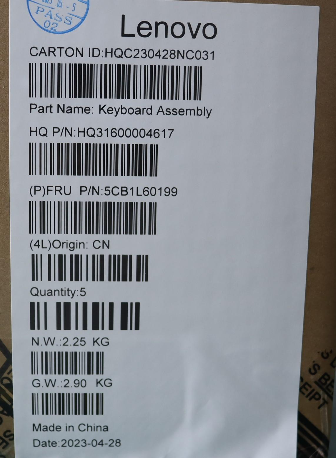 Lenovo Cover Upper Case Assembly Uke_ - 5CB1L60199
