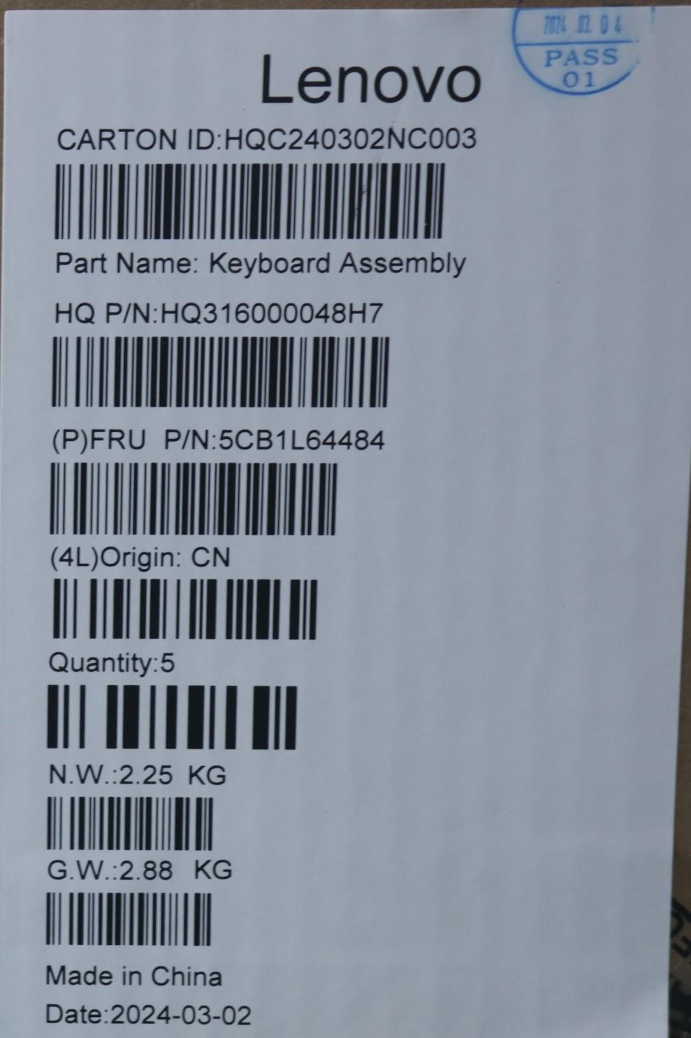 Lenovo Cover Upper Case Assembly Rus_ - 5CB1L64484