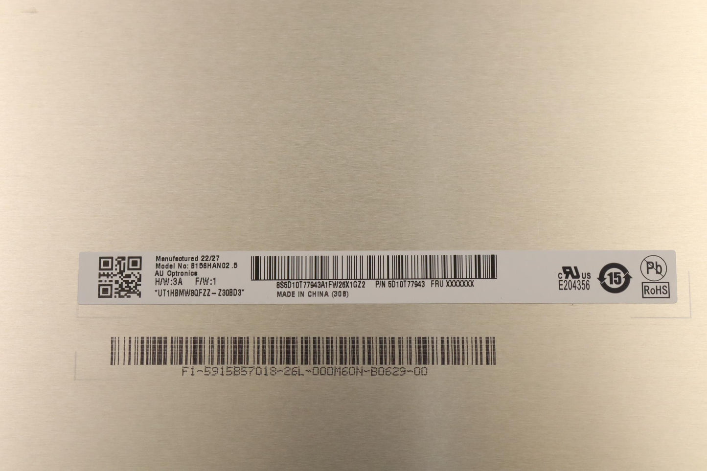 Lenovo 15.6" FHD Display, Non-Touch, Anti-Glare, IPS, 45% NTSC - 5D10T77943