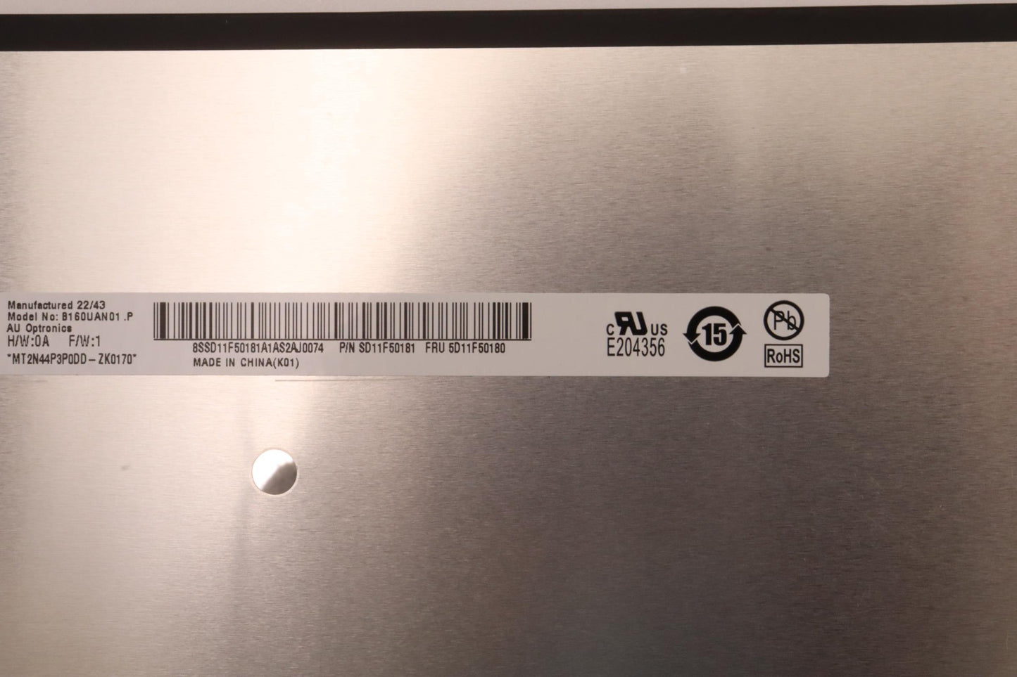Lenovo Display Fru Auo B160Uan01P 0A - 5D11F50180