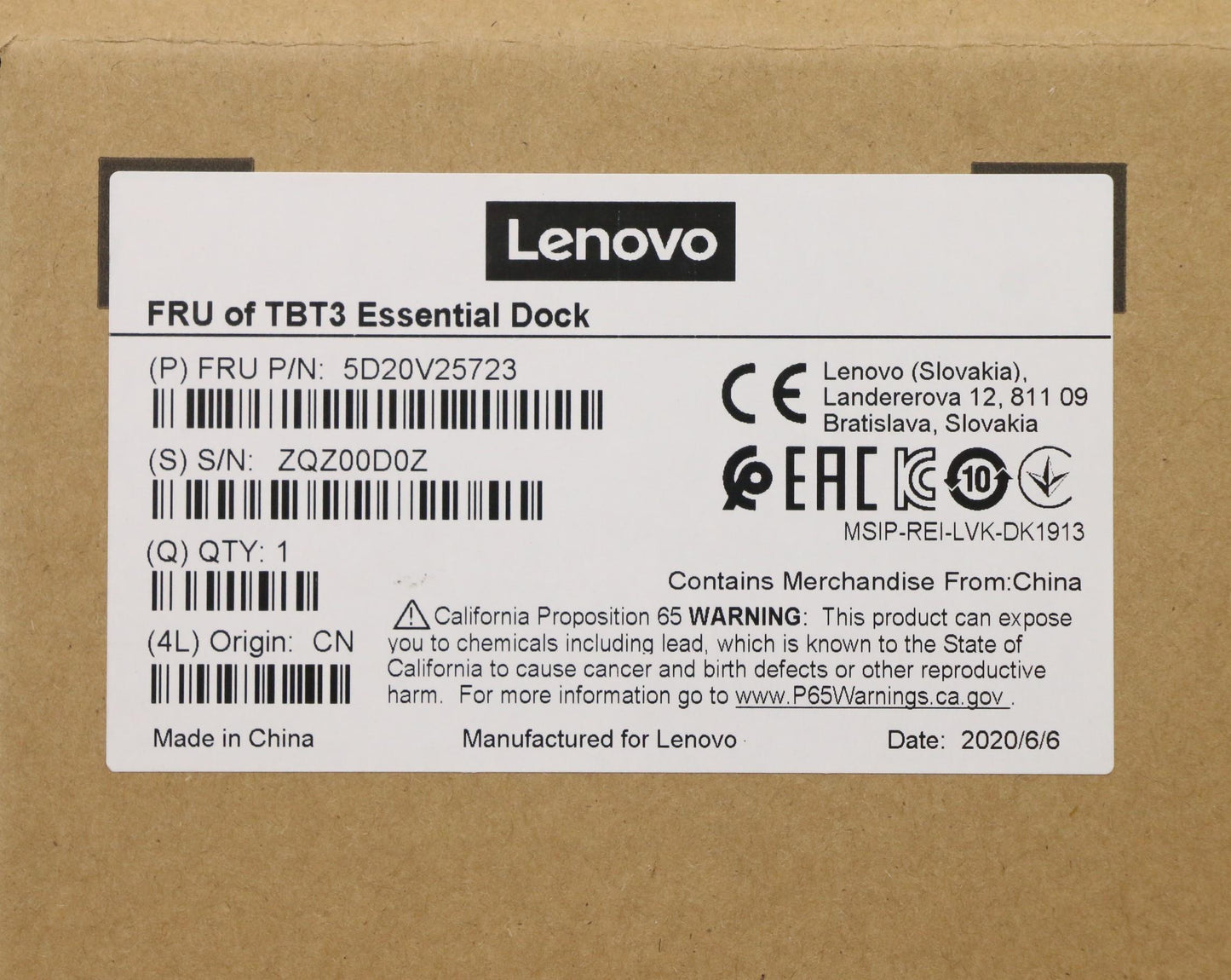 Lenovo 5D20V25723 Fru Of Tbt Ms Dock