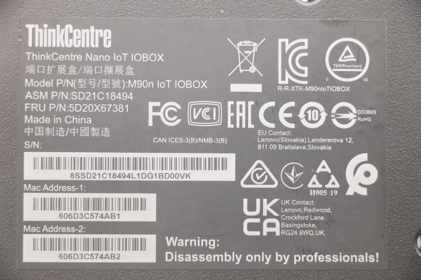 Lenovo Docking Iot Io Box Dt1 V2 - 5D20X67381