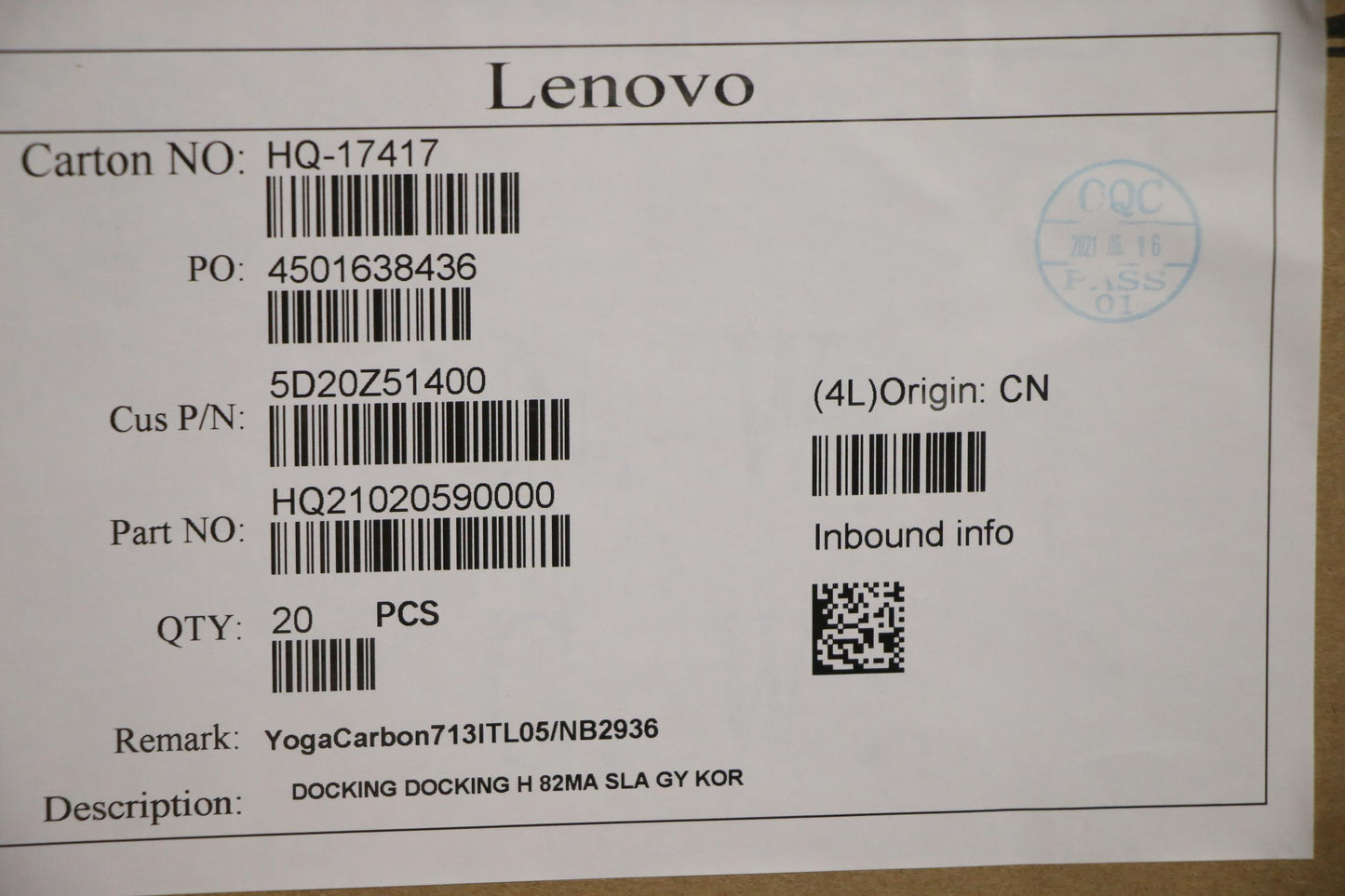 Lenovo 5D20Z51400 Docking Docking H 82Ma Sla Gy