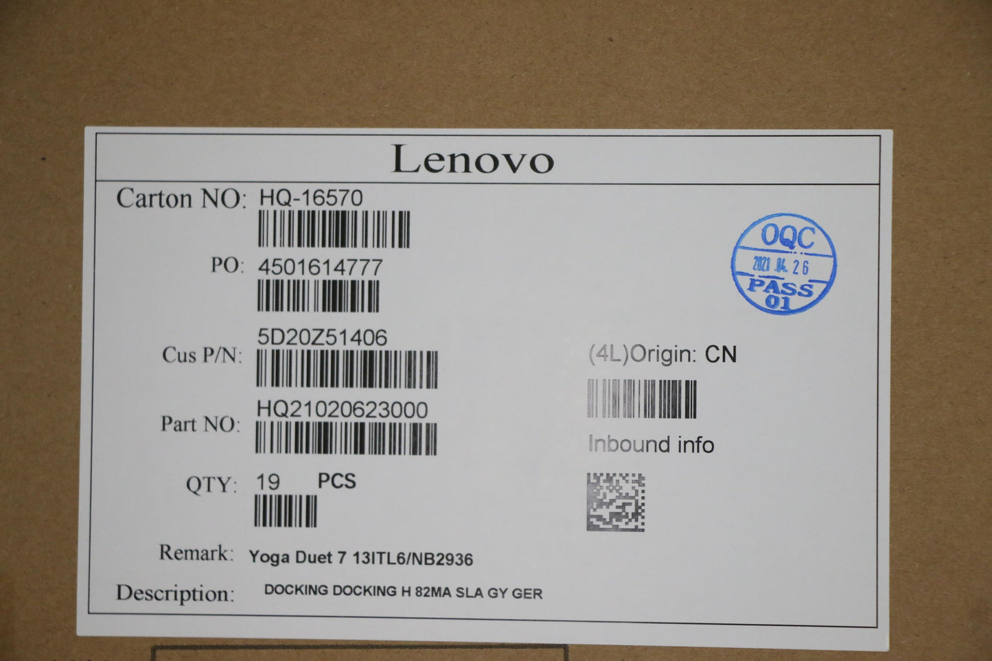 Lenovo 5D20Z51406 Docking Docking H 82Ma Sla Gy