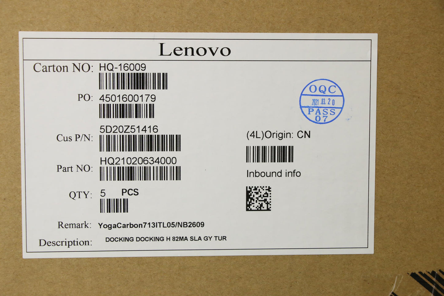 Lenovo 5D20Z51416 Docking Docking H 82Ma Sla Gy