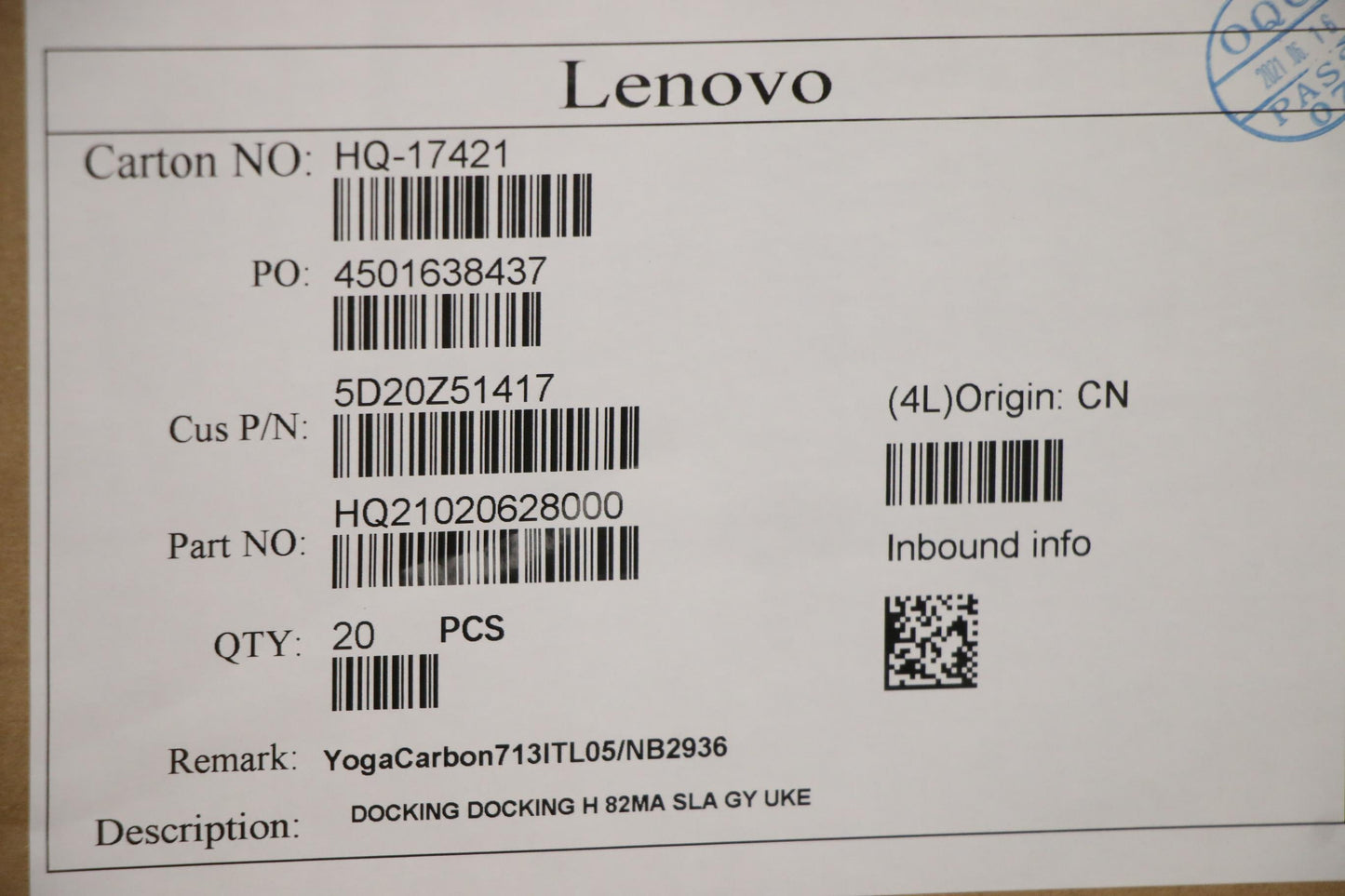 Lenovo 5D20Z51417 Docking Docking H 82Ma Sla Gy