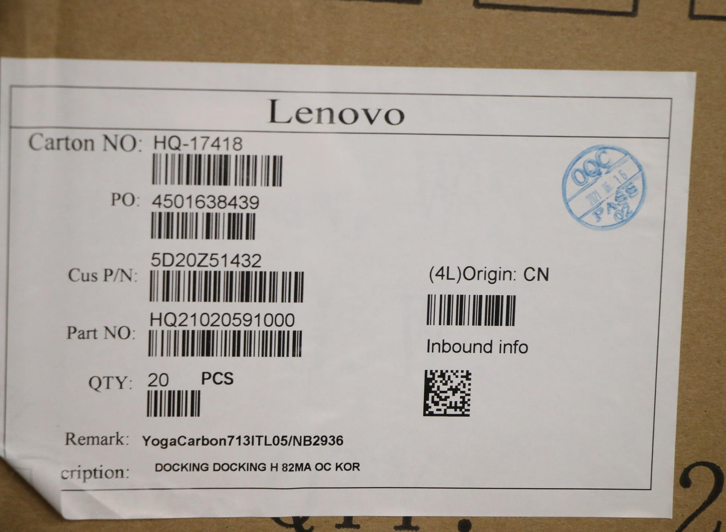 Lenovo 5D20Z51432 Docking Docking H 82Ma Oc Kor