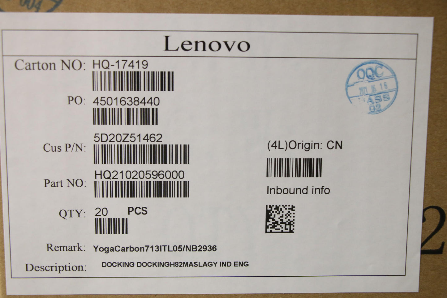 Lenovo 5D20Z51462 Docking Dockingh82Maslagy Ind