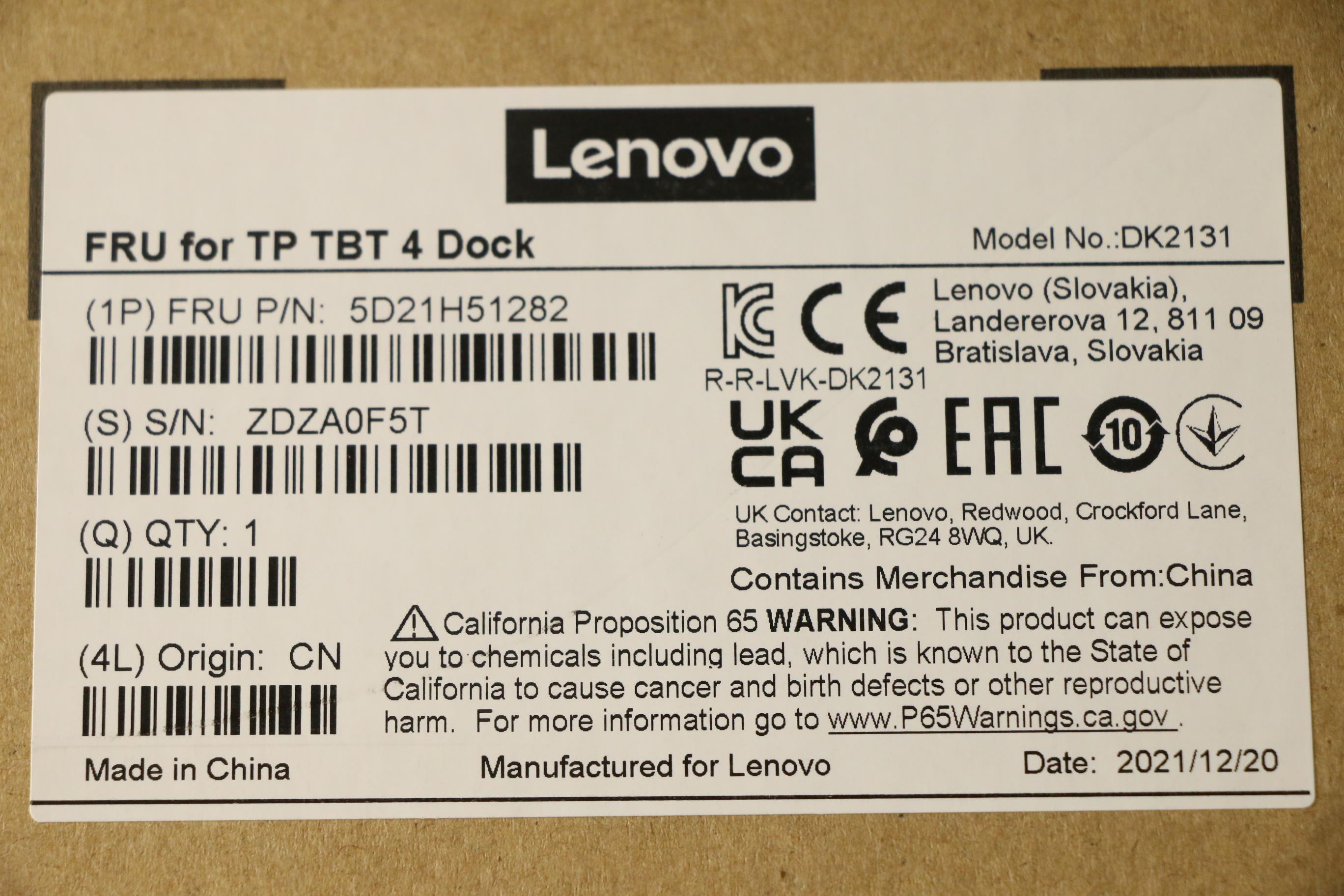Lenovo Docking Fru For Tp Tbt 4 Dock - 5D21H51282– LenovoPart