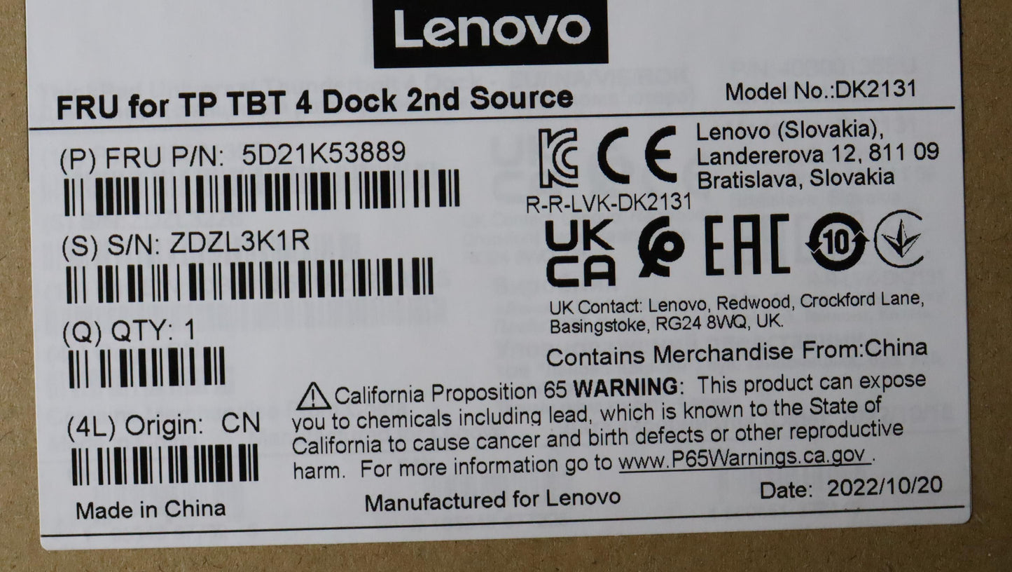 Lenovo Docking Tp Tbt4 Dock 2Nd Sourc - 5D21K53889