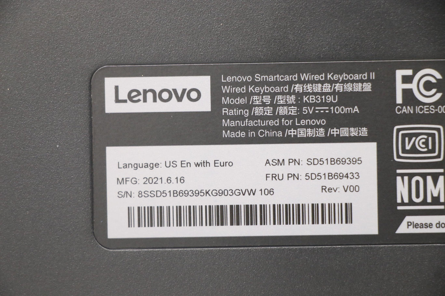 Lenovo Dt_Kyb Smc Kbd-Us Eng With Eur - 5D51B69433