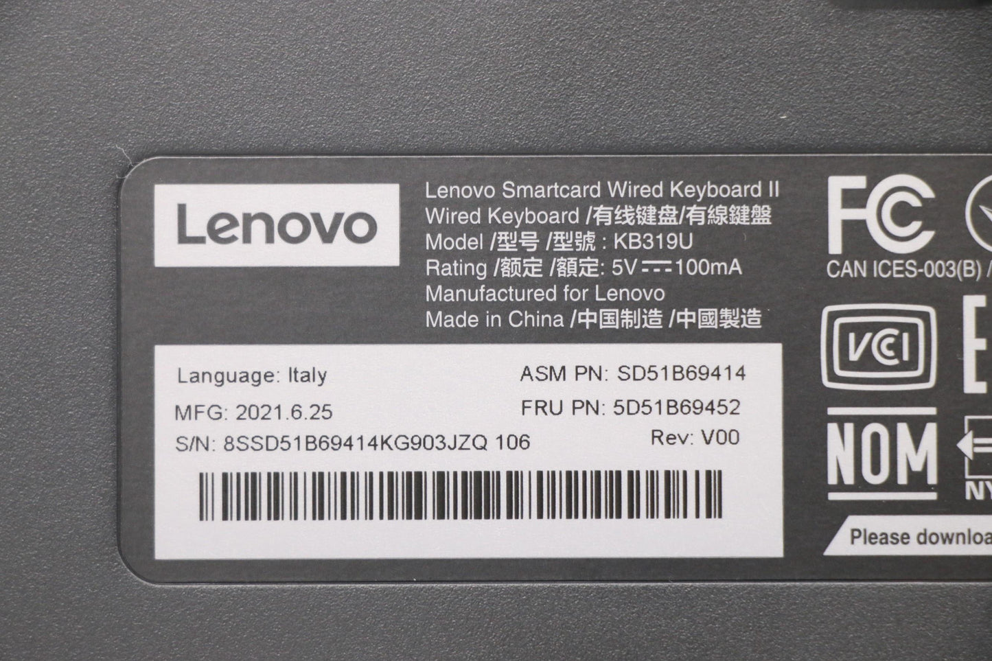 Lenovo Dt_Kyb Smc Kbd-Italy - 5D51B69452