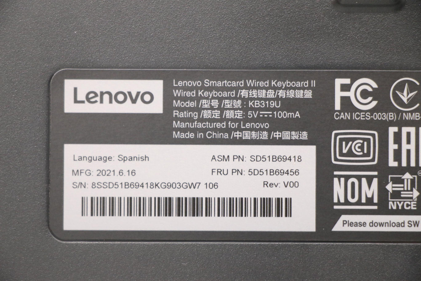 Lenovo Dt_Kyb Smc Kbd-Spanish - 5D51B69456