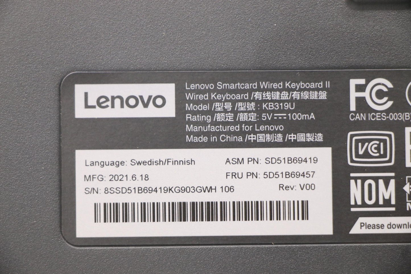 Lenovo Dt_Kyb Smc Kbd-Swedish/Finn - 5D51B69457