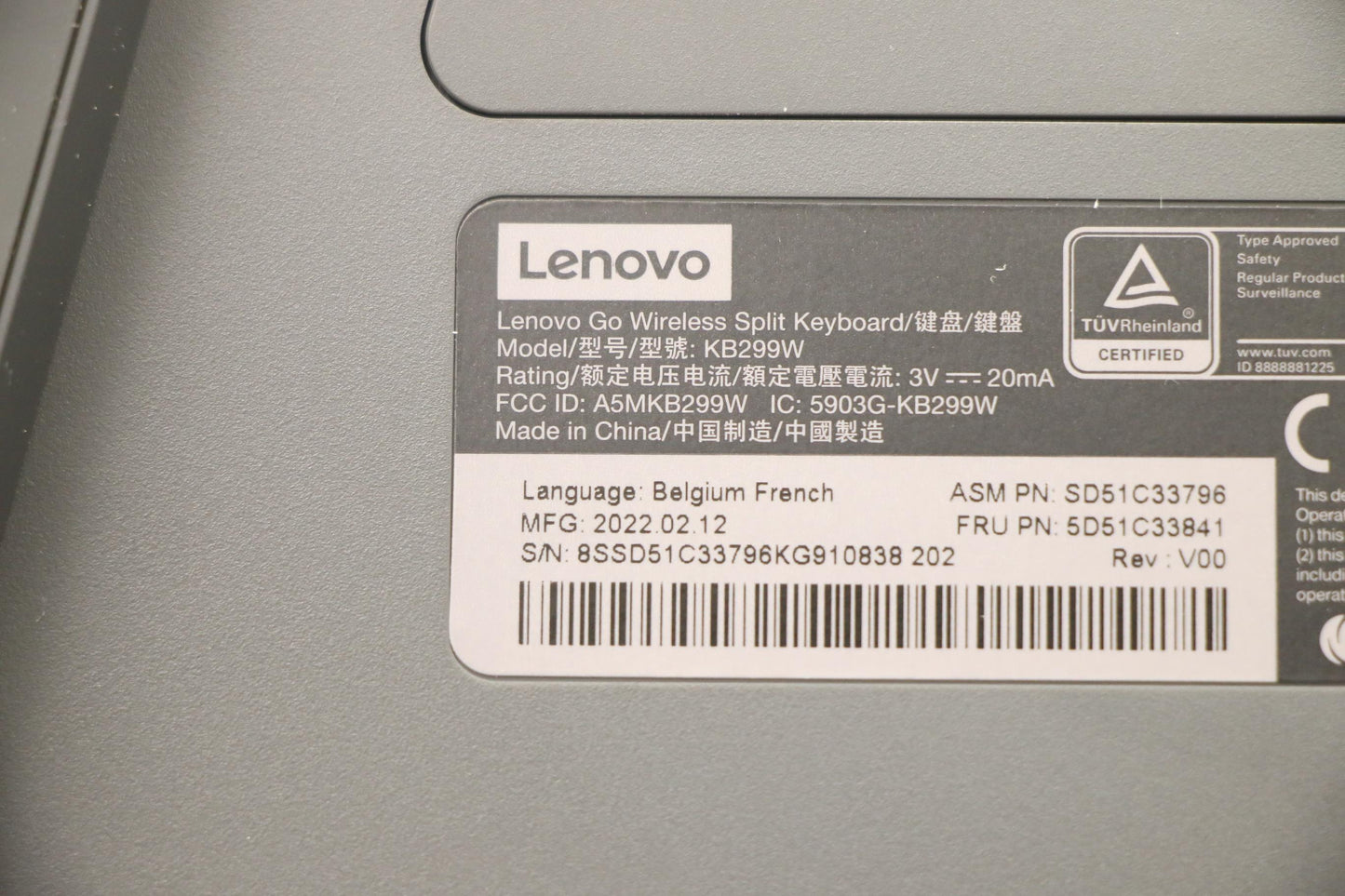 Lenovo Kyb_Mouse Split Kbd-Belgium Fr - 5D51C33841