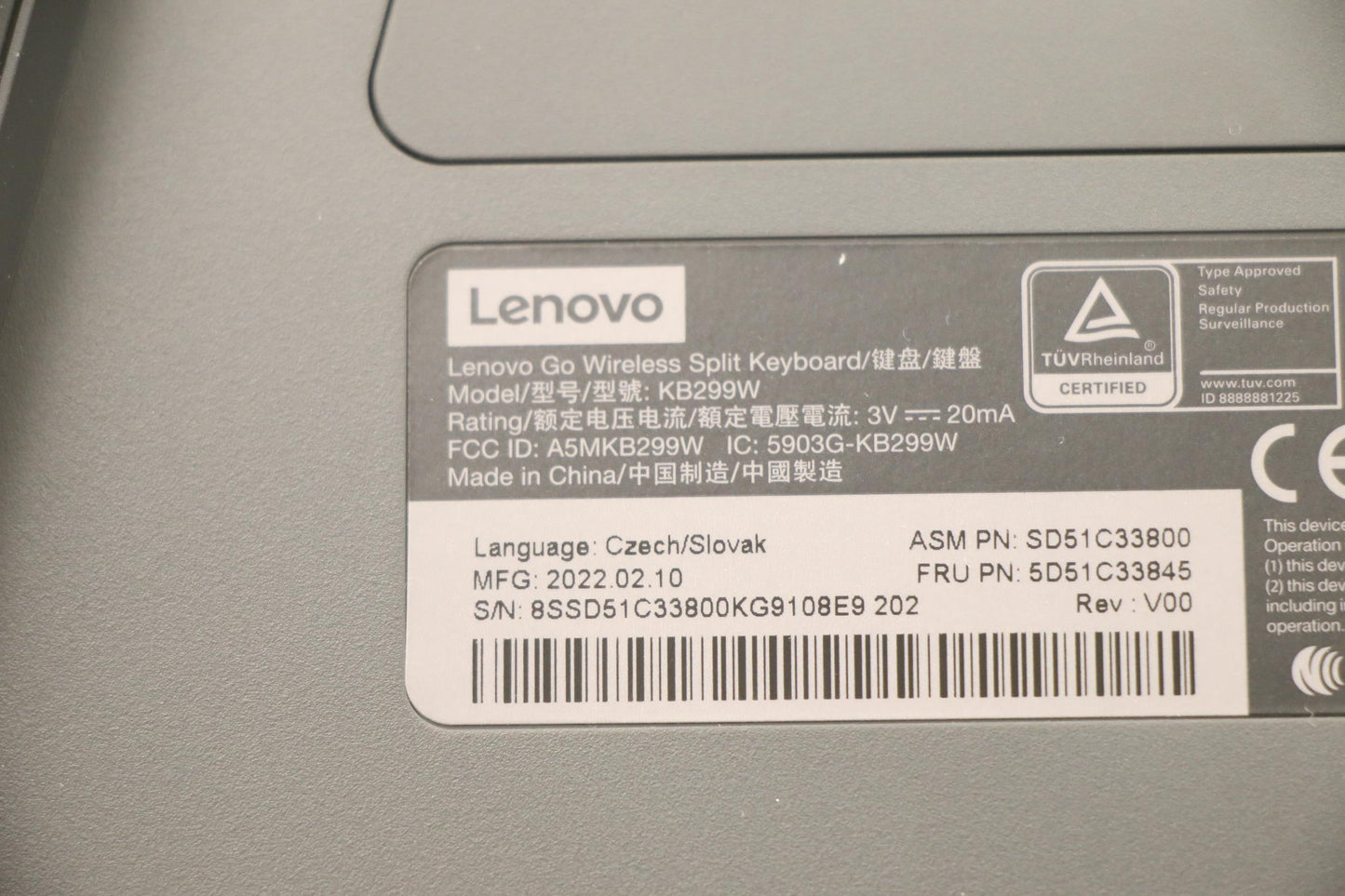 Lenovo Kyb_Mouse Split Kbd-Cze/Slov - 5D51C33845