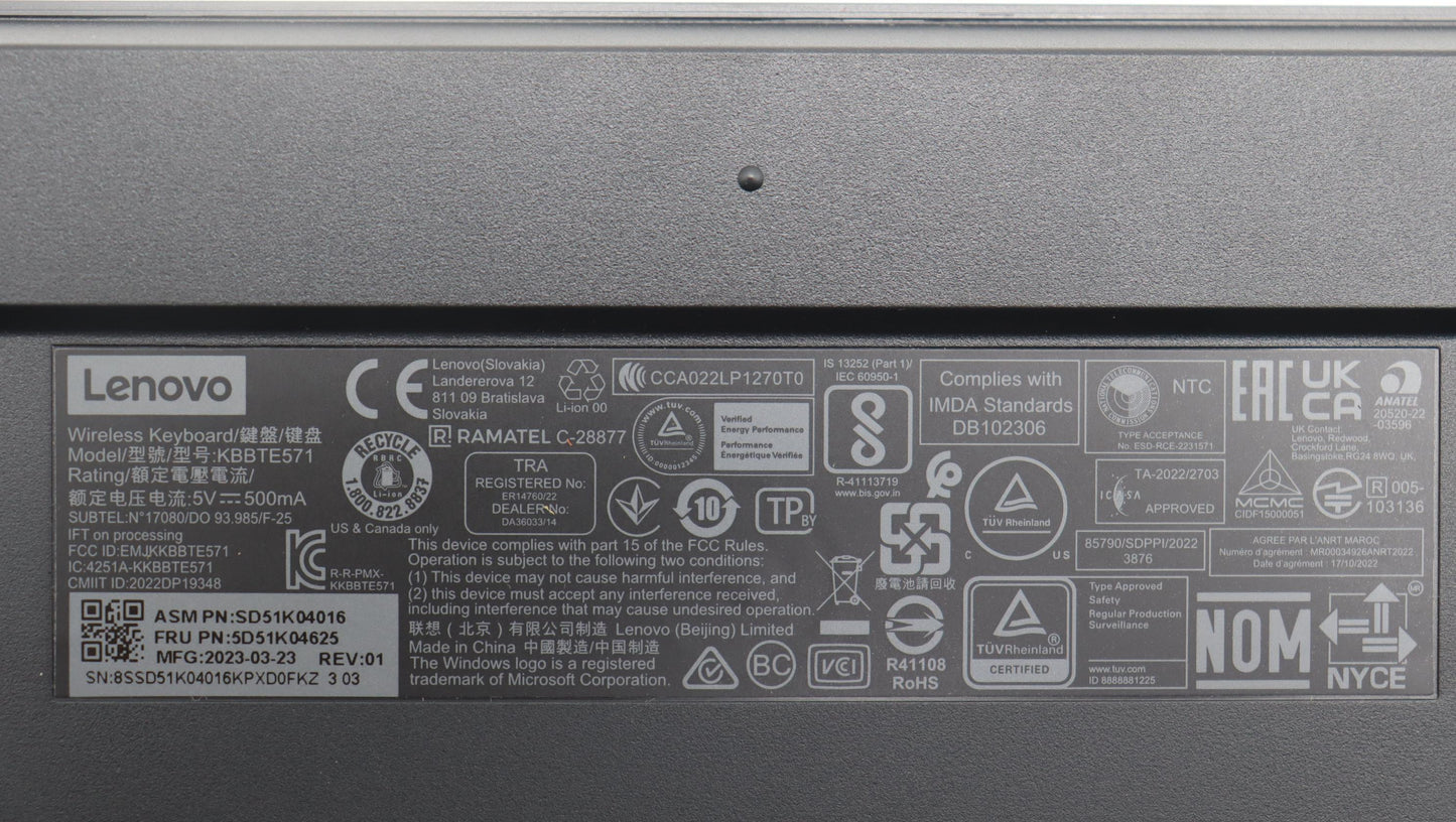 Lenovo Dt_Kyb Slim Kb Ii-Us Euro - 5D51K04625