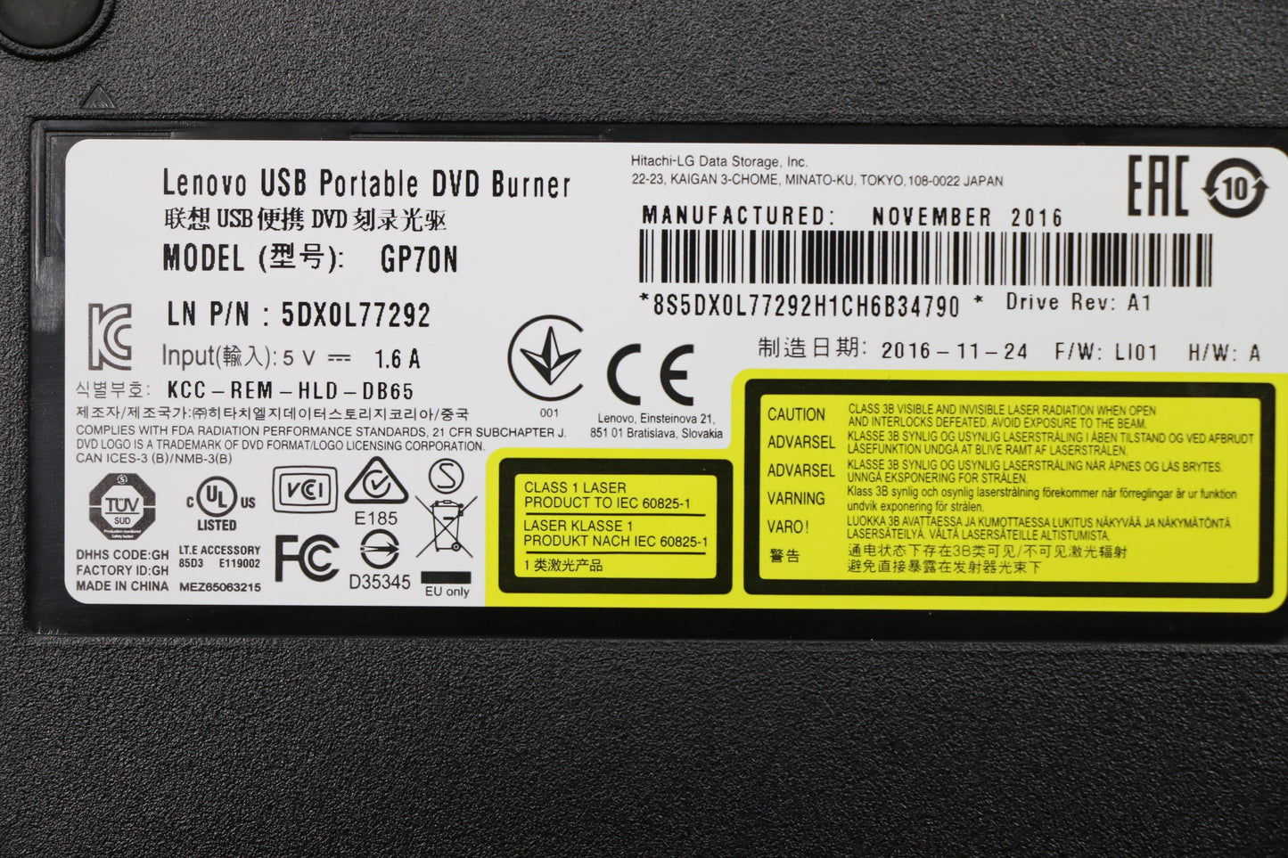 Lenovo 5DX0L77292 Odd Drive Gp70N External Hlds