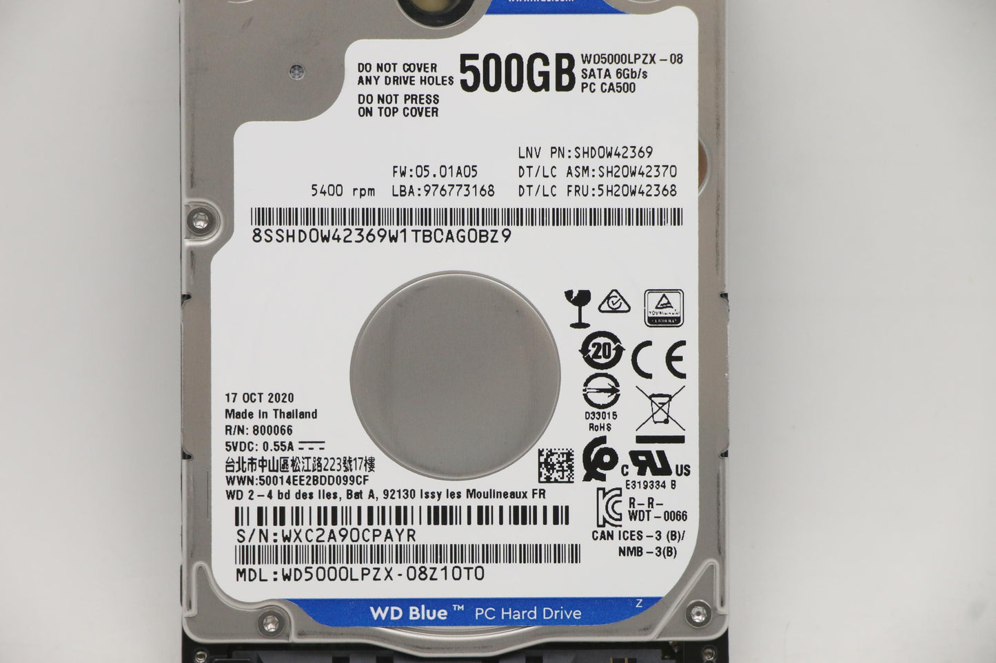 Lenovo 5H20W42368 Wd5000Lpzx-08Z10 5.4K 500G Hdd