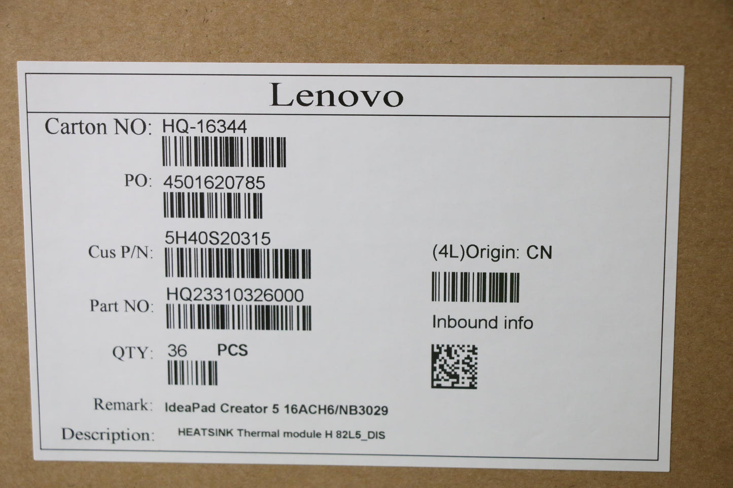 Lenovo Thermal Module for H 82L5 DIS, FCN - 5H40S20315