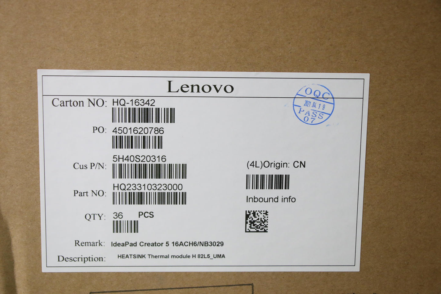 Lenovo Heatsink Thermal Module H 82L5 - 5H40S20316