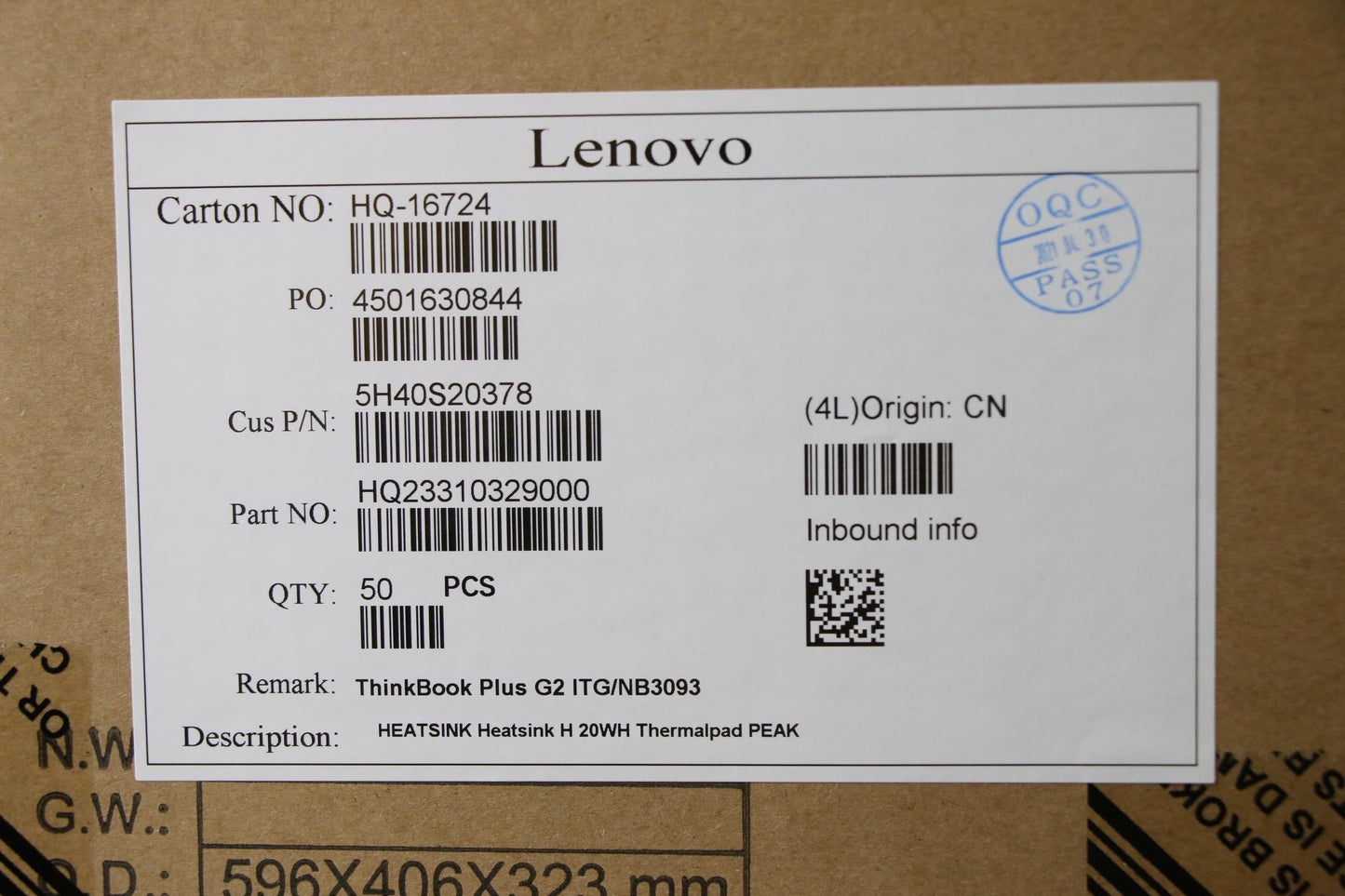 Lenovo Heatsink Heatsink H 20Wh Therm - 5H40S20378