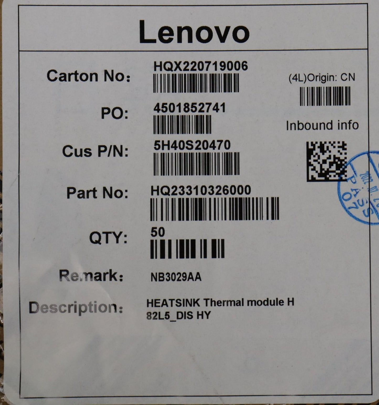 Lenovo Heatsink Thermal Module H 82L5 - 5H40S20470