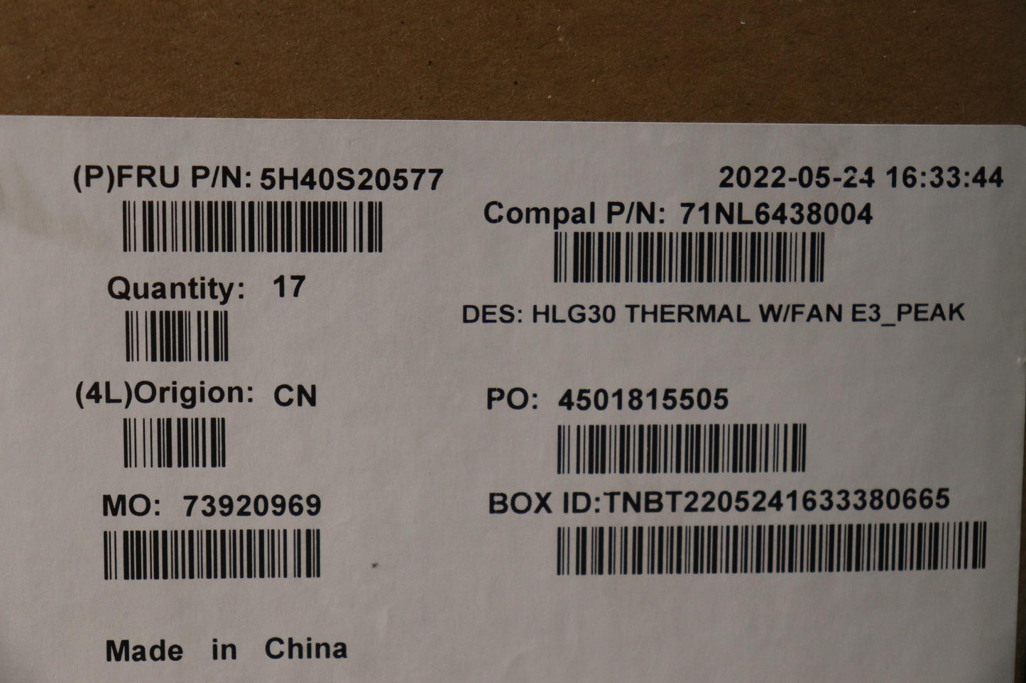 Lenovo Heatsink Thermal Module C 82S9 - 5H40S20577