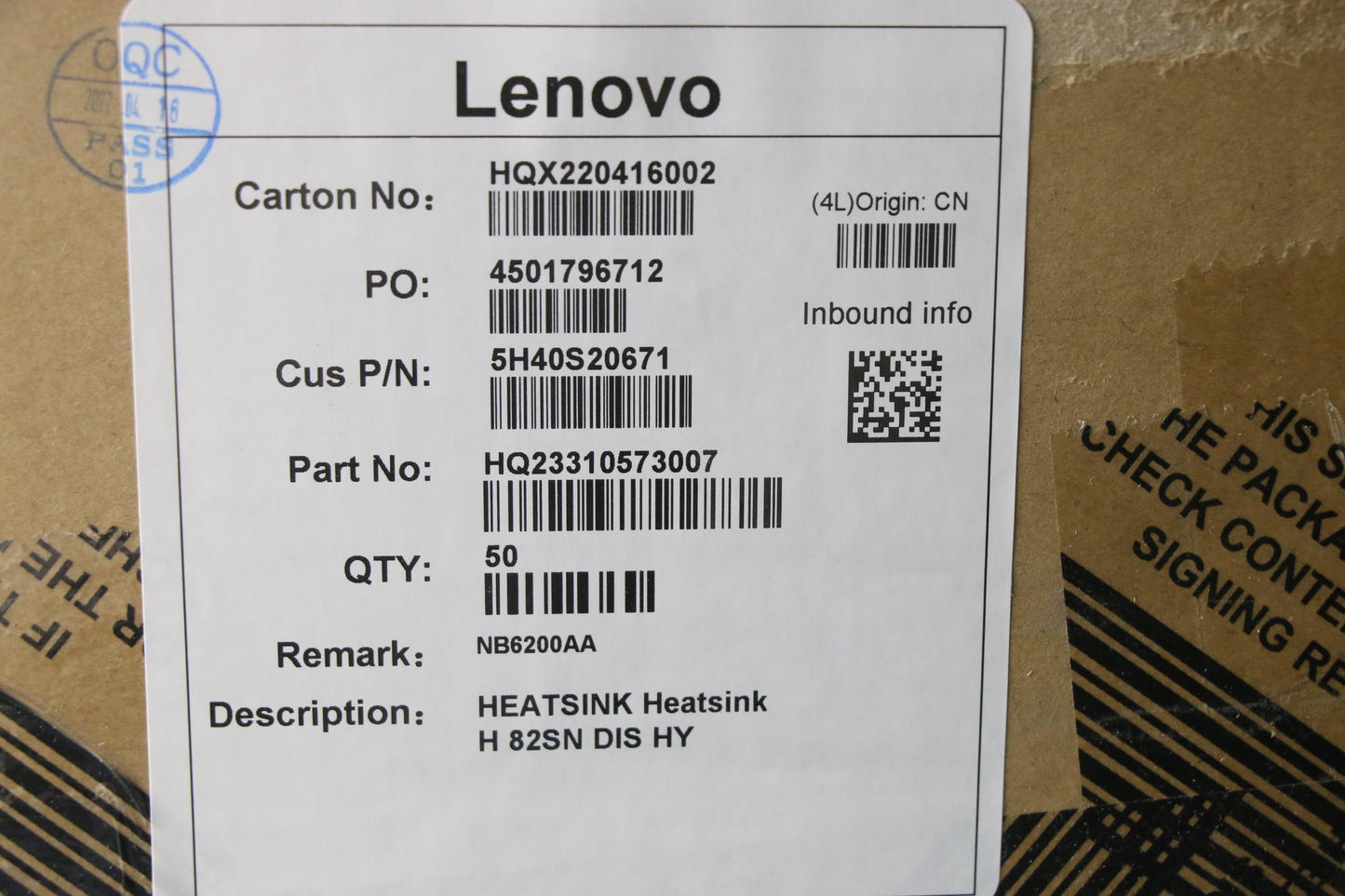 Lenovo Heatsink, Discrete Graphics - 5H40S20671