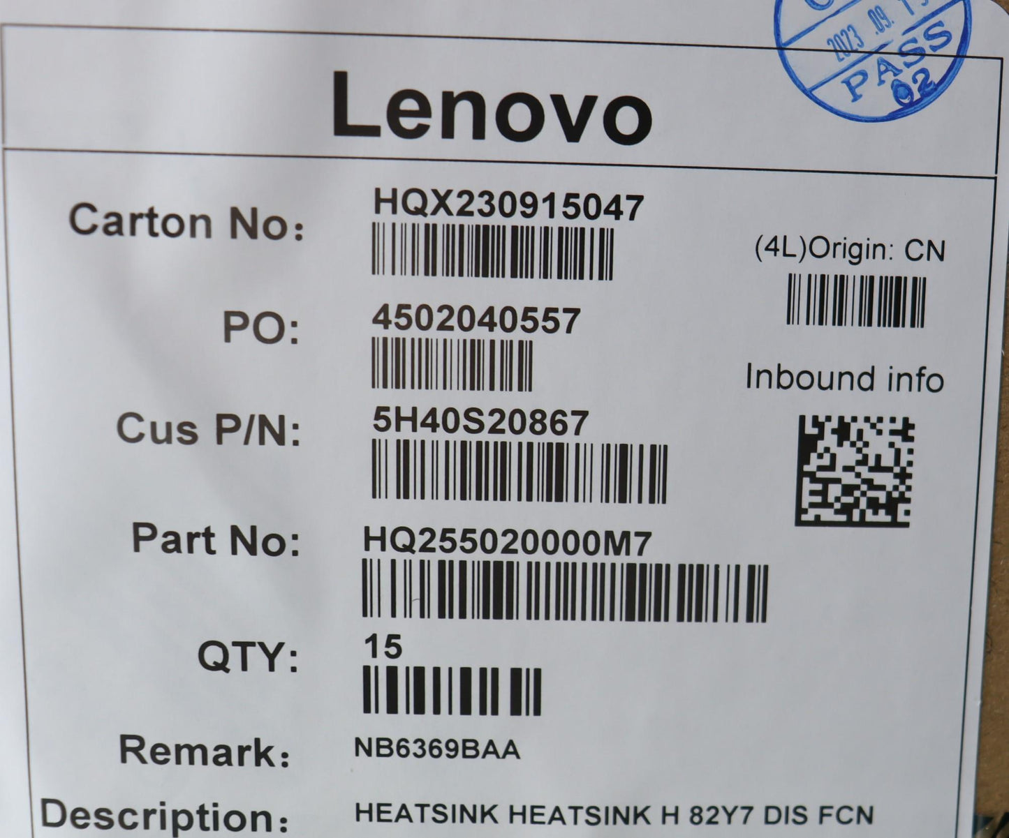 Lenovo Heatsink Heatsink H 82Y7 Dis F - 5H40S20867