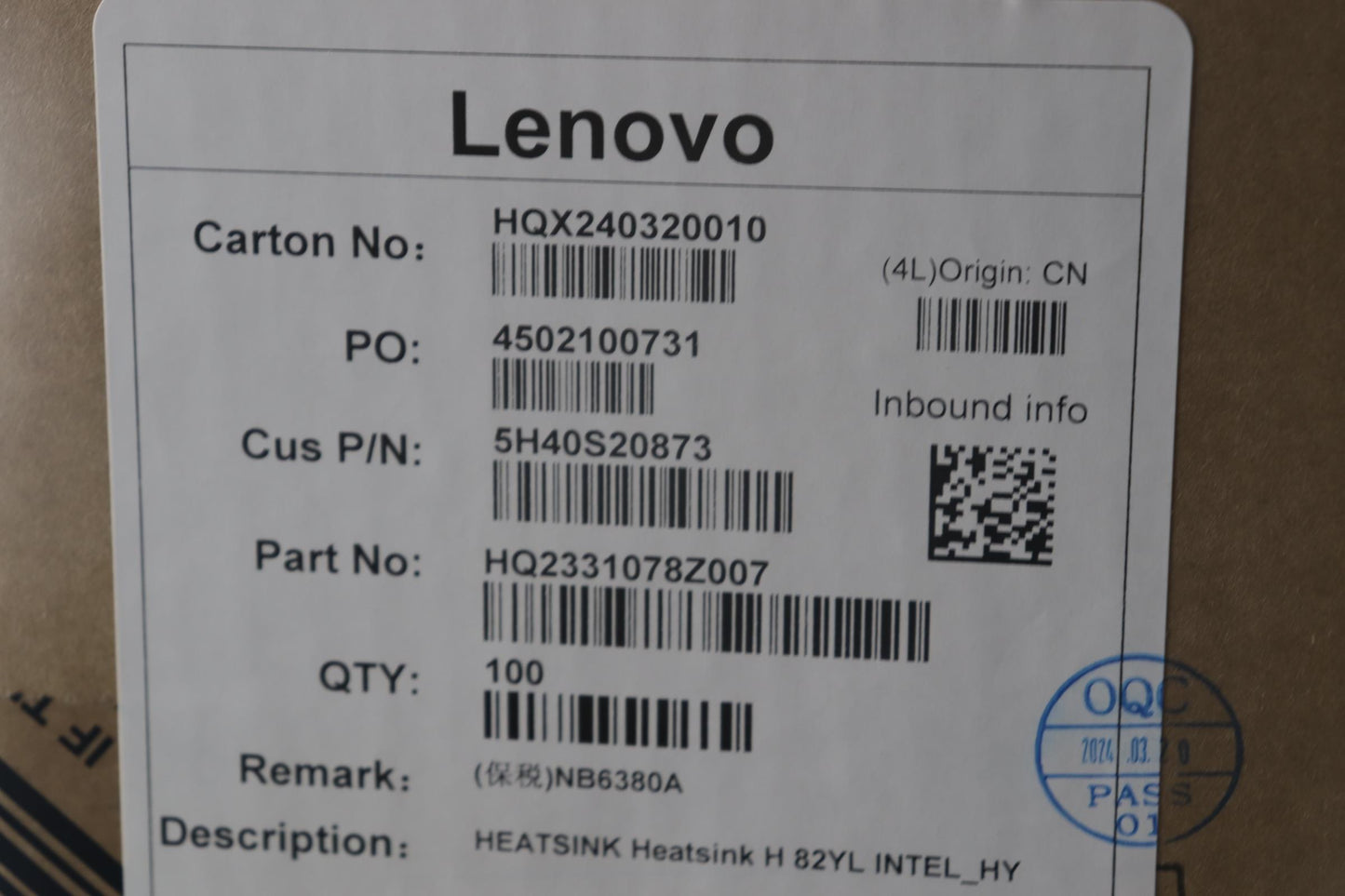 Lenovo Heatsink Heatsink H 82Yl Intel - 5H40S20873