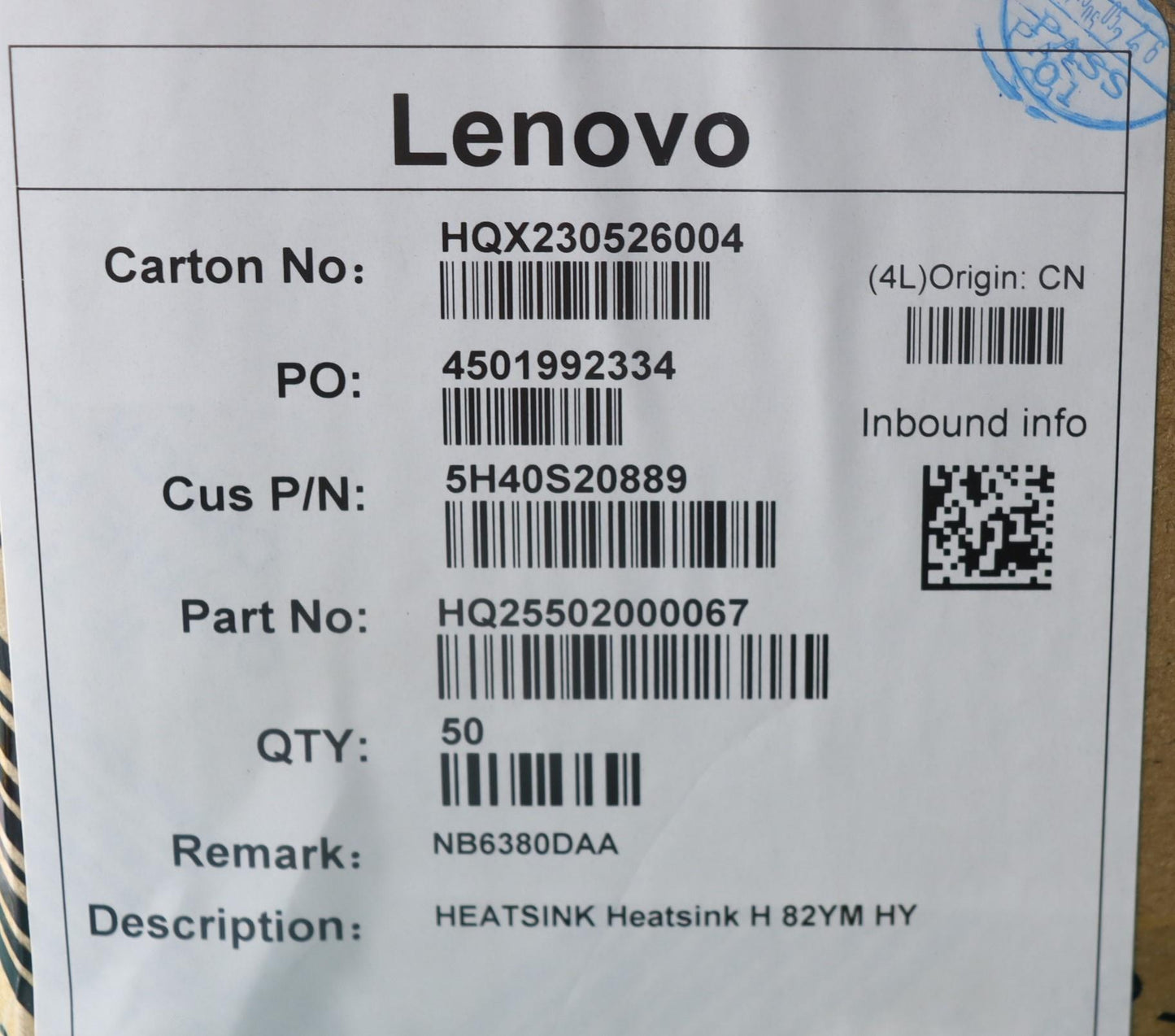 Lenovo Heatsink Heatsink H 82Ym Hy - 5H40S20889