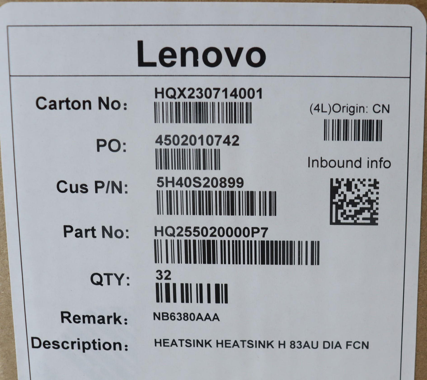Lenovo Heatsink Heatsink H 83Au Dia F - 5H40S20899