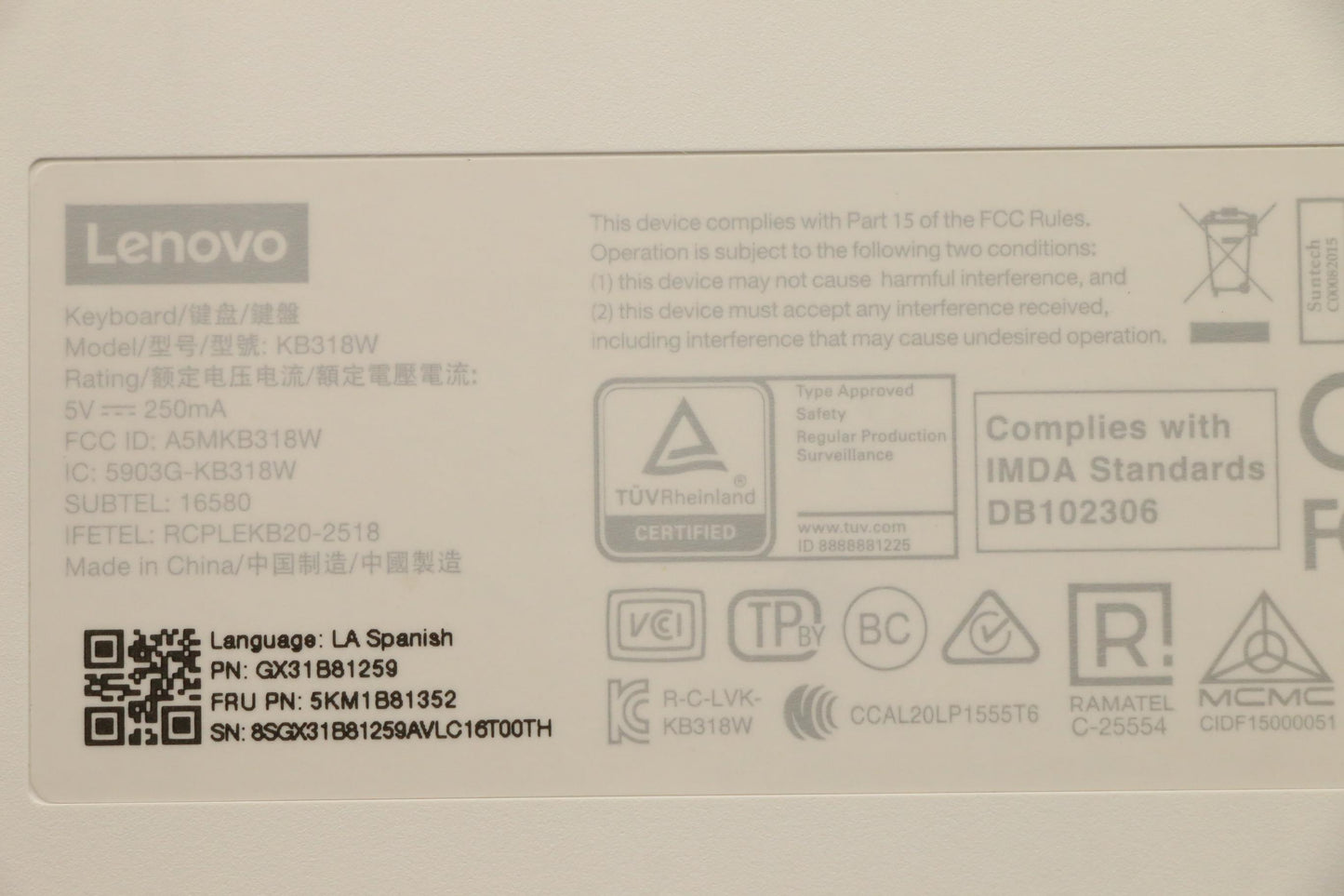 Lenovo Kyb_Mouse G-Tech Euterpe S/W L - 5KM1B81352