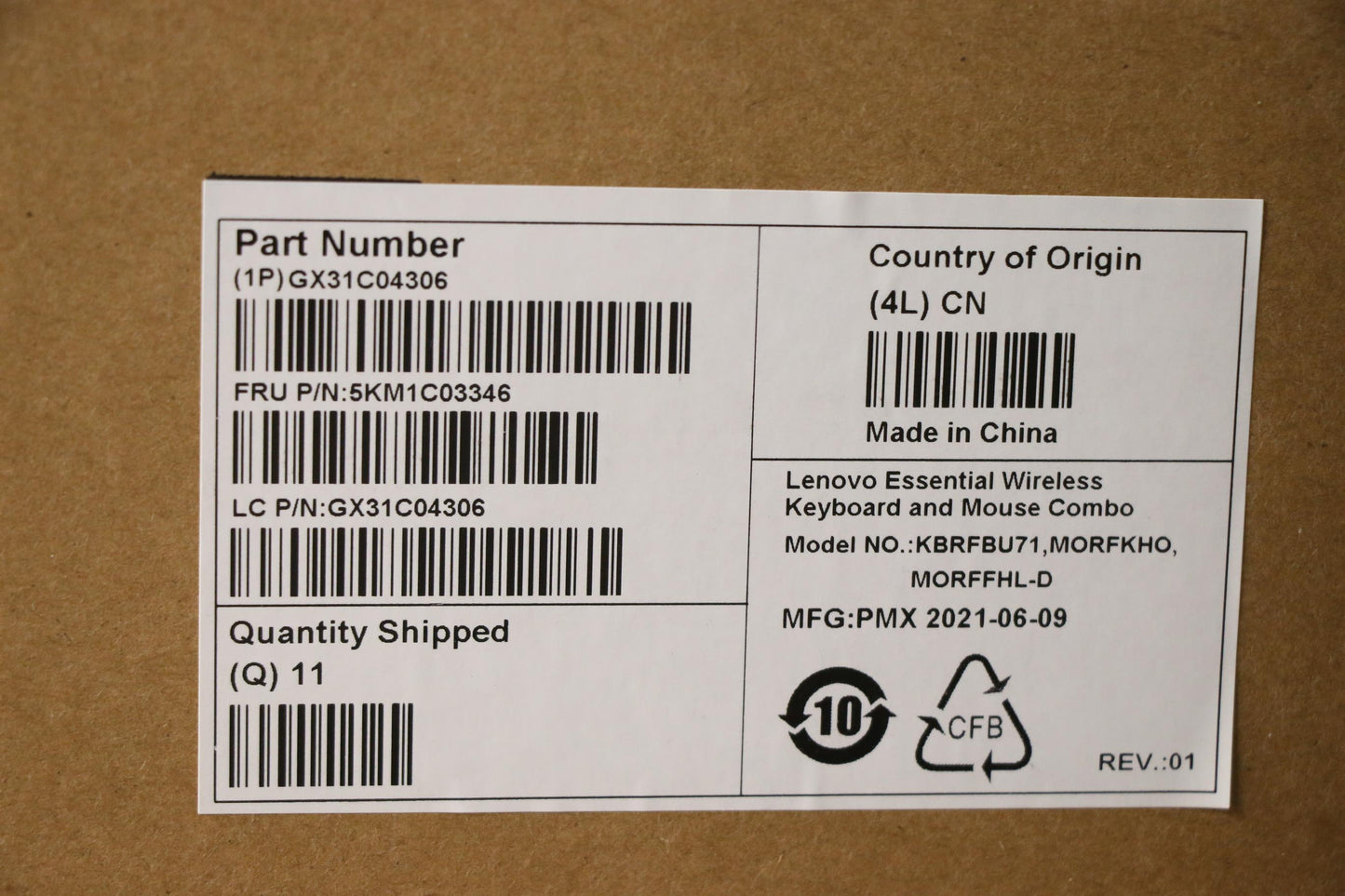 Lenovo Kyb_Mouse Primax Rfbu71 2.4G W - 5KM1C03346