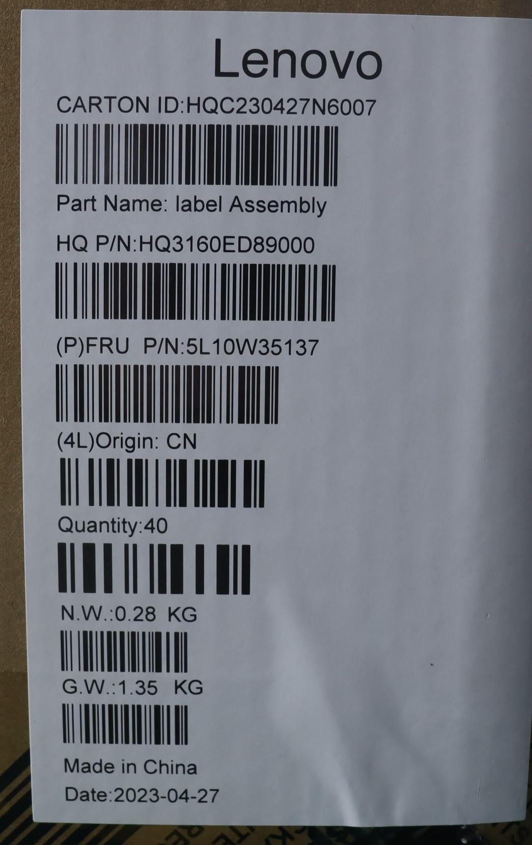 Lenovo Label Label H 21Ev Fru Label K - 5L10W35137