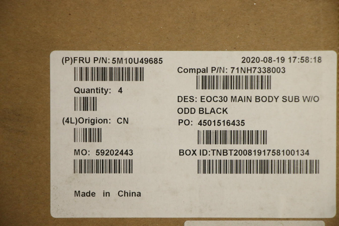 Lenovo Main Body Sub W/O Odd Black - 5M10U49685