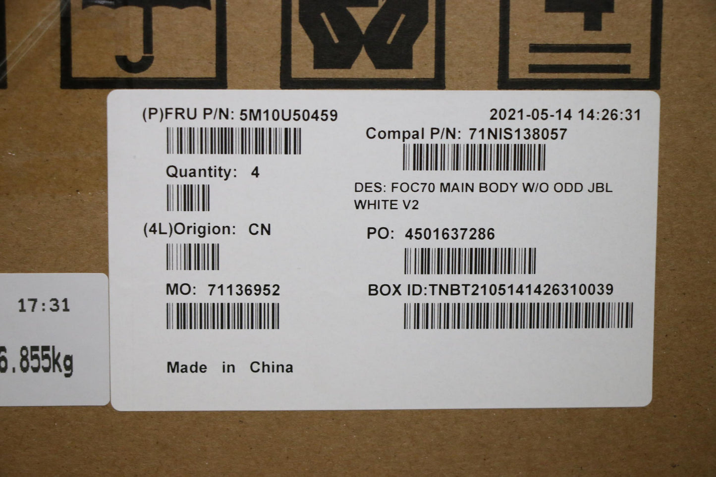 Lenovo Mech_Asm New Main_Body_Assy_Wh - 5M10U50459