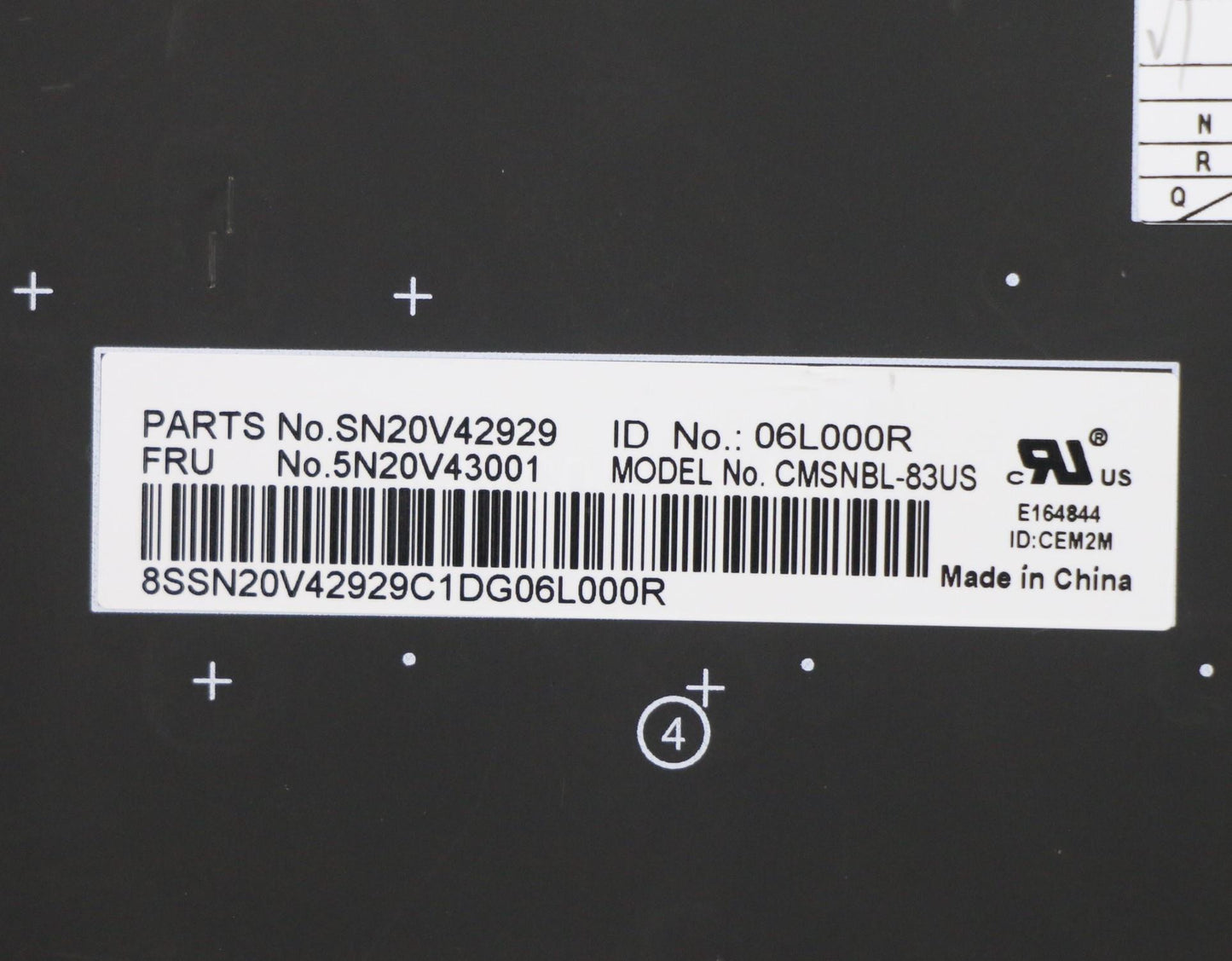 Lenovo Internal Keyboard, USA English, Black, Non-Backlit - 5N20V43001