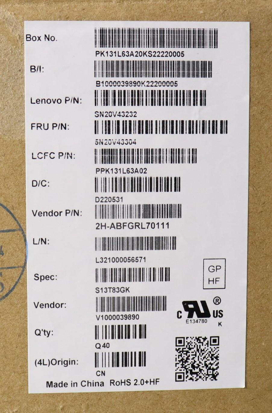 Lenovo Cmsk-Cs20,Bk-Nbl,Pmx,Gre - 5N20V43304